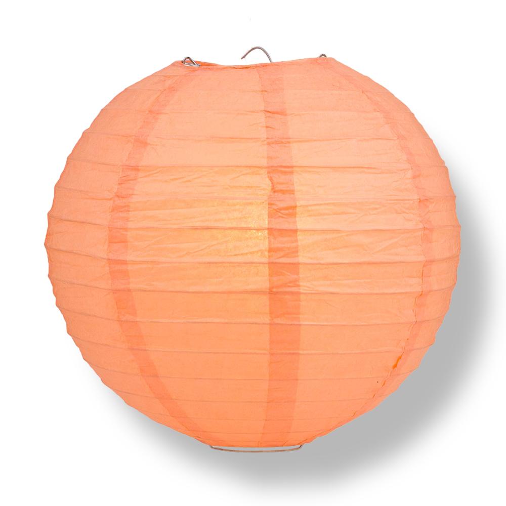 24 Peach/Orange Coral Round Paper Lanterns with Even Ribbing - Chinese Hanging Wedding & Party Decorations for Indoor/Outdoor Events