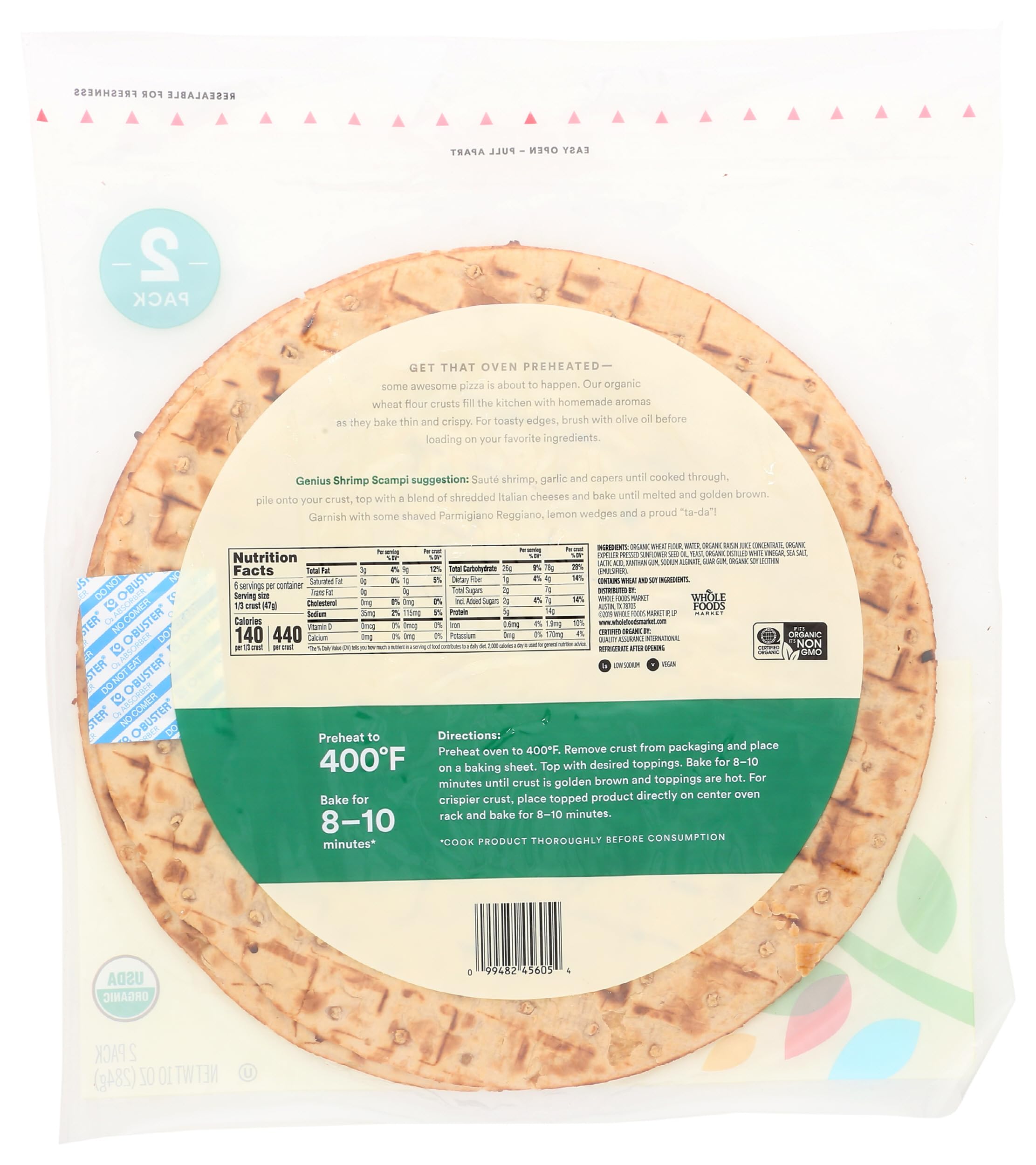365 by Whole Foods Market Organic Rustic White Thin & Crispy Pizza Dough - 10 oz | Perfect for Homemade Pizzas, Flatbreads & Calzones | Vegan & All-Natural Ingredients
