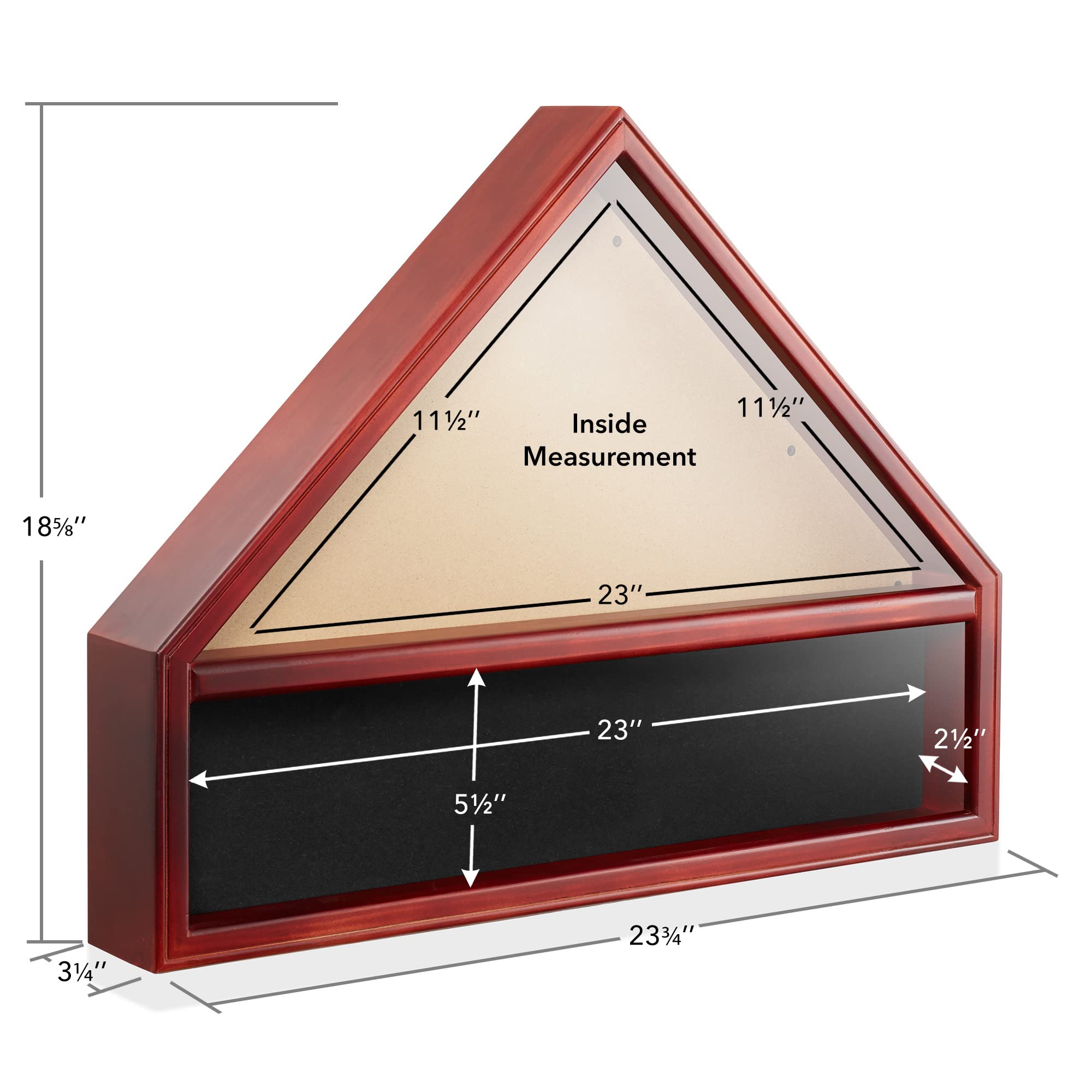 Military Medal & Burial Flag Shadow Box Display Case with Glass Insert - Mahogany Wooden Frame for Honoring Veterans & Memorial Displays - Perfect for Home, Office, or Funeral Tribute