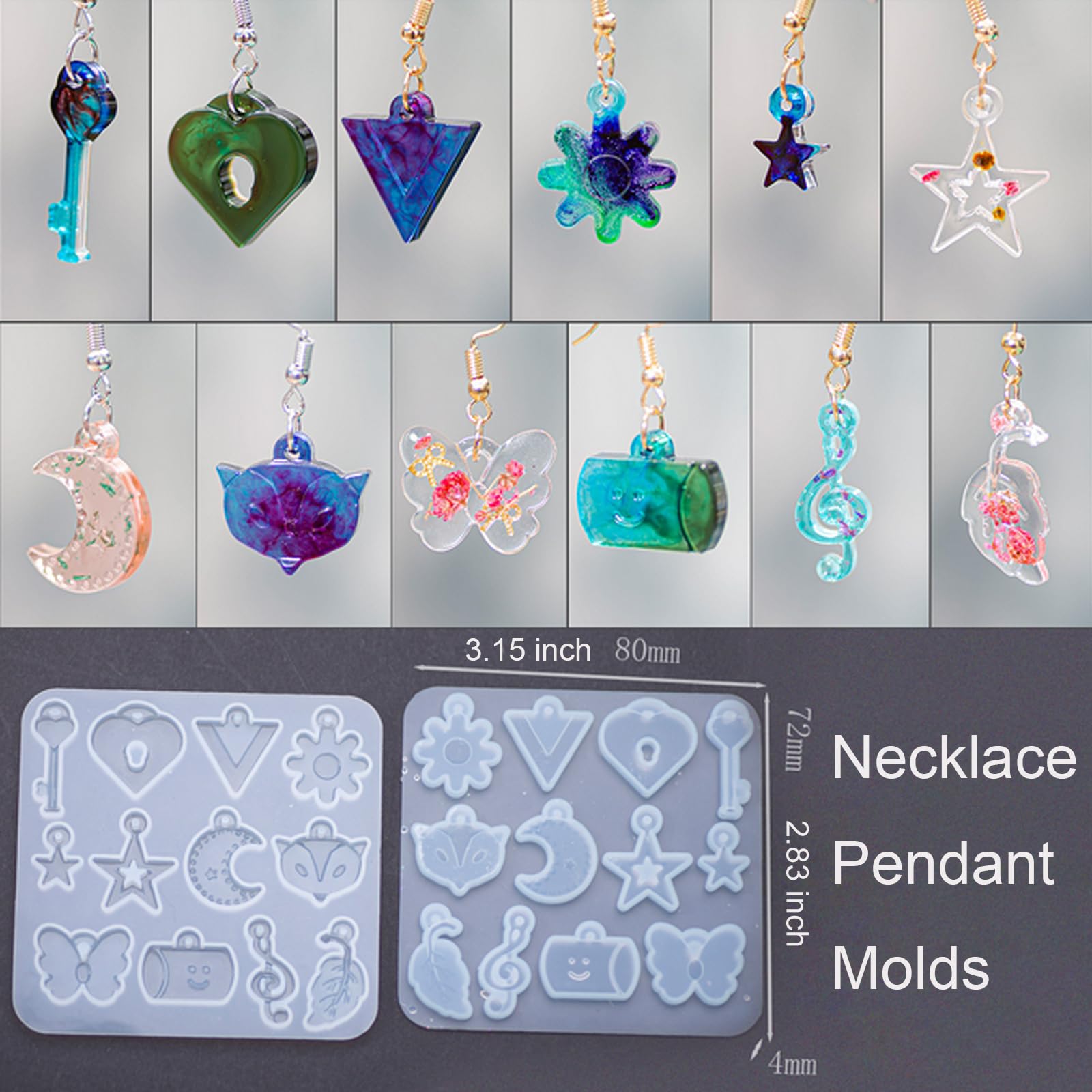 3 Pack Silicone Resin Earring Molds with Holes - Moon, Cross, Ocean, Animal, Plant & Heart Shapes for DIY Jewelry Making - Perfect for Tiny Stud Earrings, Pendants & Bracelet Charms (Great for Crafting, Gifts & Handmade Jewelry Business)