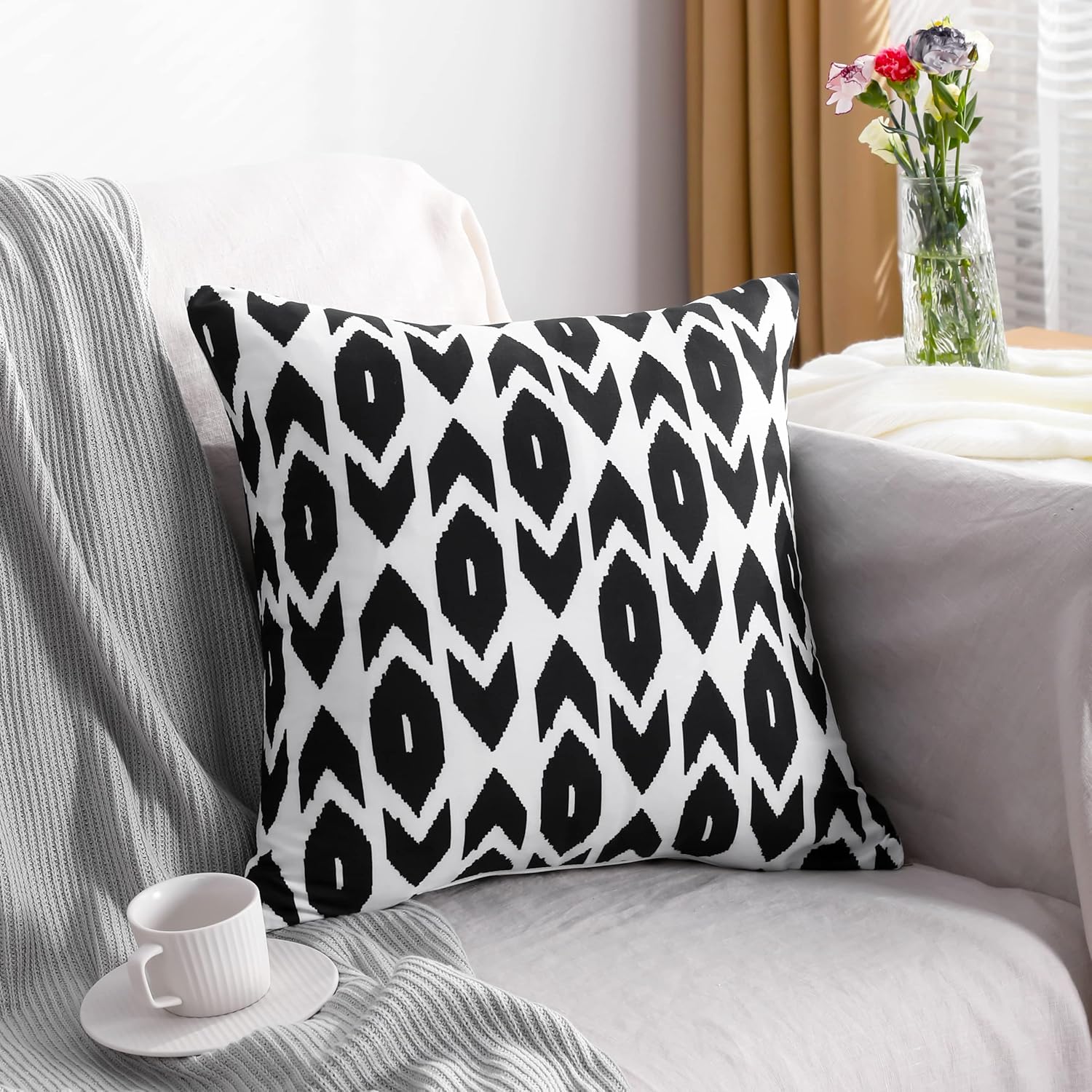 NTBAY Microfiber Geometric Throw Pillow Cover 18x18 Inches - Black and White Modern Design for Sofa, Bed, Couch Decor - Soft Decorative Square Pillow Case for Living Room, Bedroom