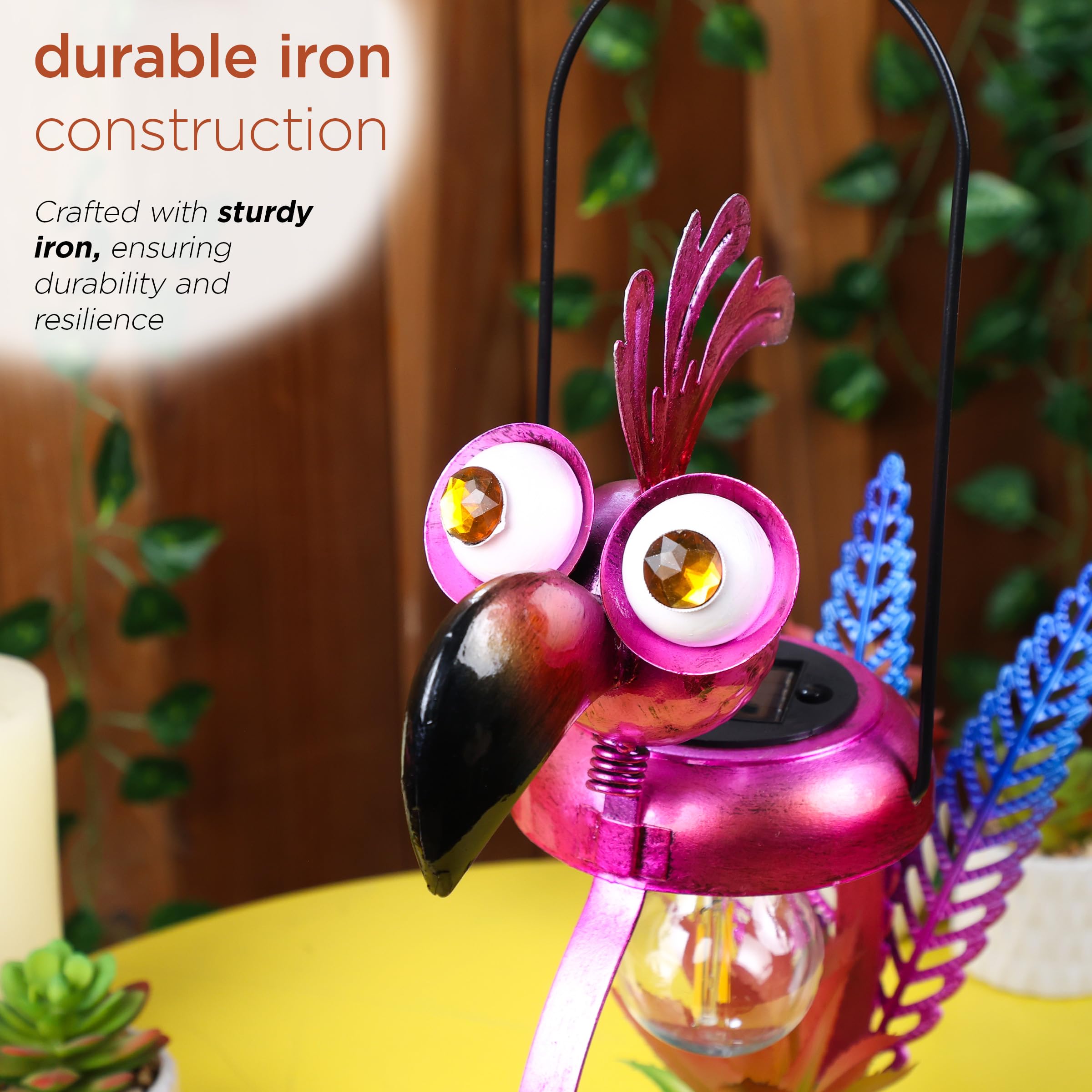 Solar-Powered Metal Flamingo Garden Light - 16