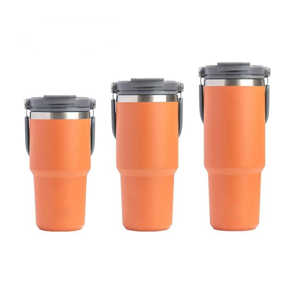 900ml Large-Capacity 304 Stainless Steel Sports Water Bottle with Straw - Insulated Thermos for Coffee, Tea & Cold Drinks - Leakproof Travel Mug for Gym, Hiking, Office & Car (Orange)