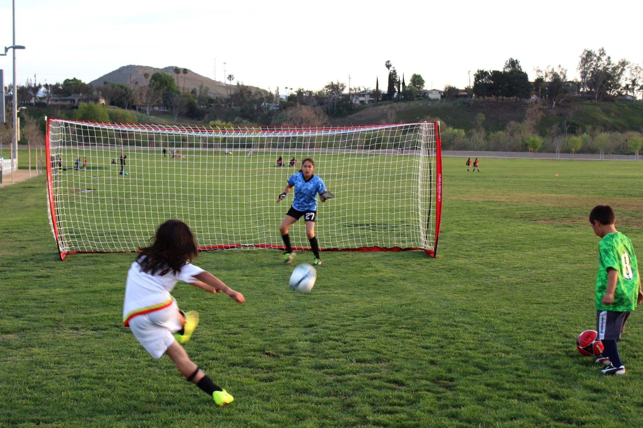 PowerNet Soccer Goal 18.5x6.5 Feet - Portable Soccer Net for Training & Backyard Practice - Perfect for Youth, Kids & Adults Outdoor Sports