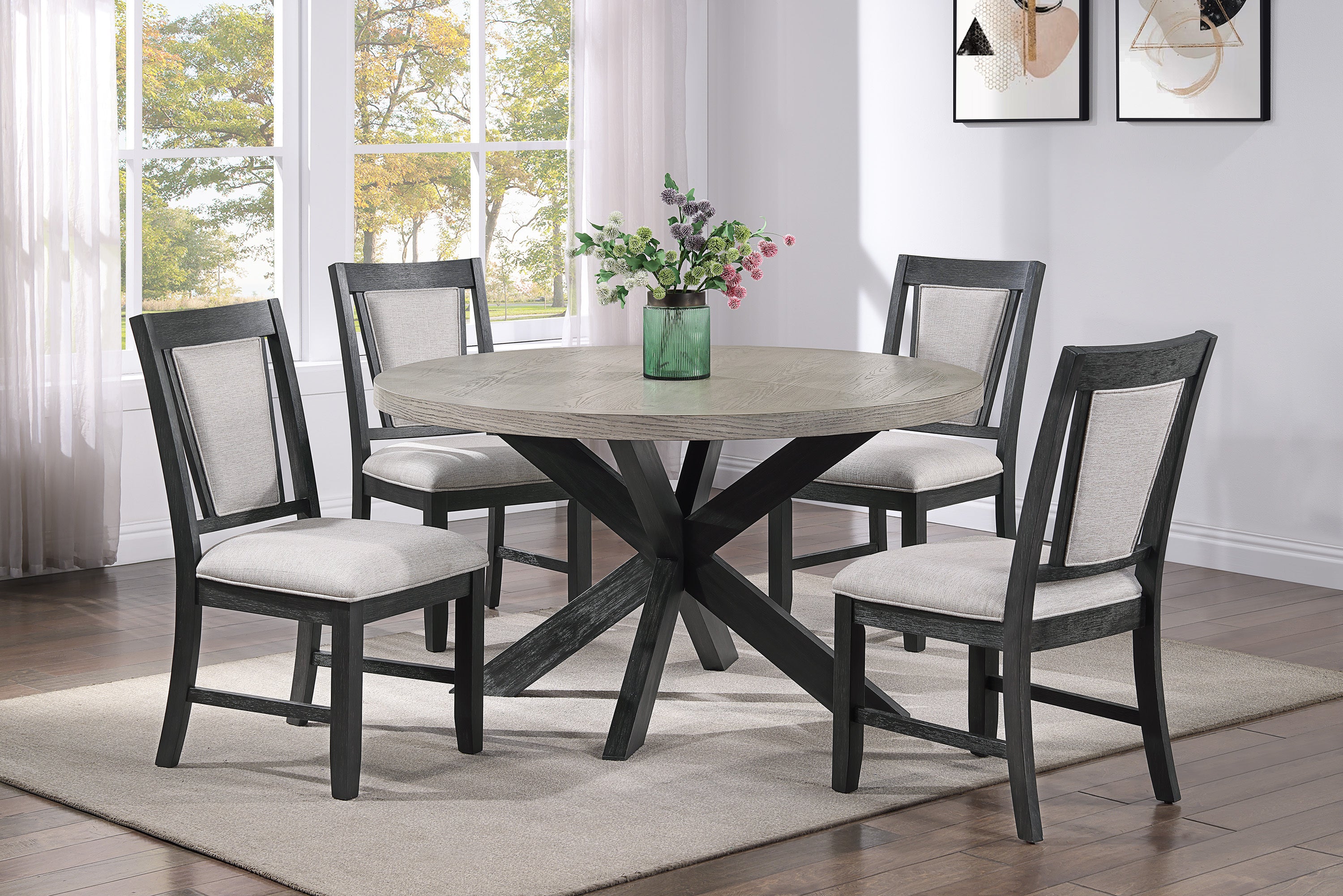 2-Piece Modern Upholstered Dining Chairs with Padded Seat & Back - Gray Wooden Side Chairs for Dining Room, Kitchen, Breakfast Nook & Home Decor