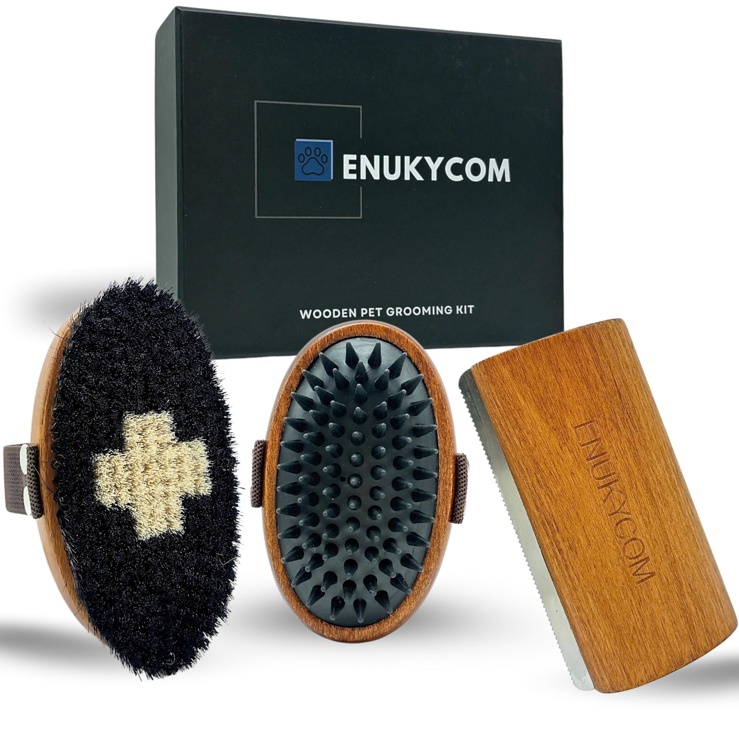 Premium Wooden Pet Grooming Kit for Dogs, Cats & Horses - Natural Bristle Brush, Massage Brush & Deshedding Tool - Best for Short-Haired & Double-Coated Pets - Reduce Shedding & Promote Healthy Coat - Perfect for Home Grooming & Professional Use