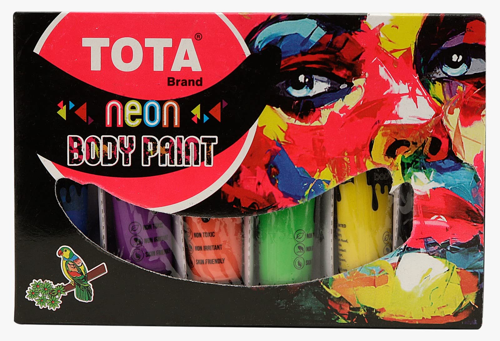 Non-Toxic Face & Body Paint Set - 6 Vibrant Colors (White, Yellow, Orange, Green, Blue, Pink) for Parties, Halloween, Holi Festival & UV Glow Events | Safe for Kids & Adults | Perfect for Costume Parties, Festivals & Nighttime Celebrations