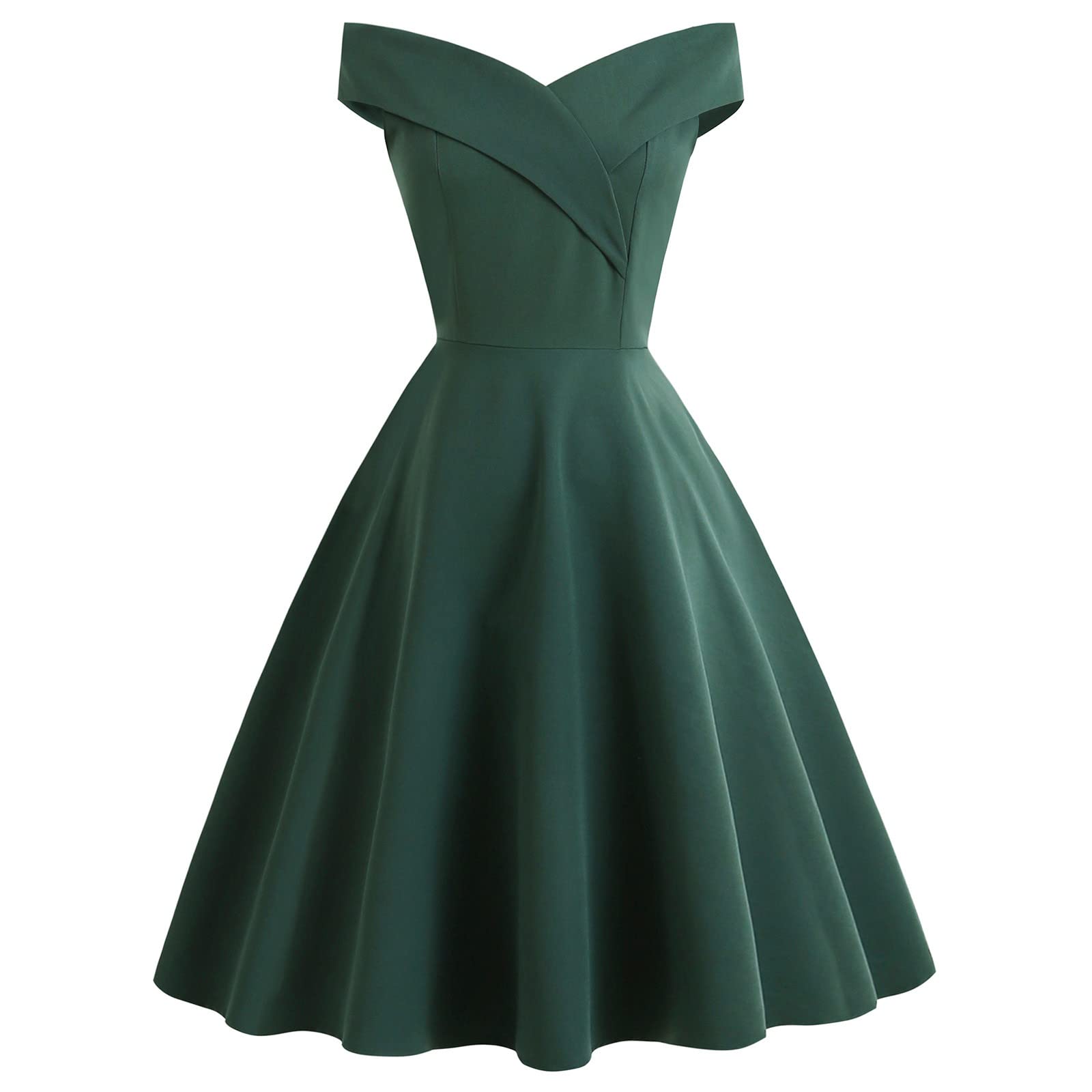 Vintage 1950s Retro Women's Swing Dress - Audrey Hepburn Style Short Sleeve V-Neck Cocktail Party Dress in Green | Perfect for Themed Parties, Date Nights & Special Occasions