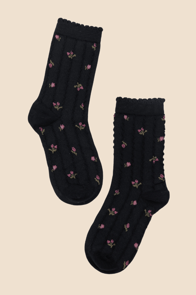 Stylish Black Florette Socks for Women - Comfortable & Breathable Everyday Socks - Perfect for Work, Gym & Casual Wear