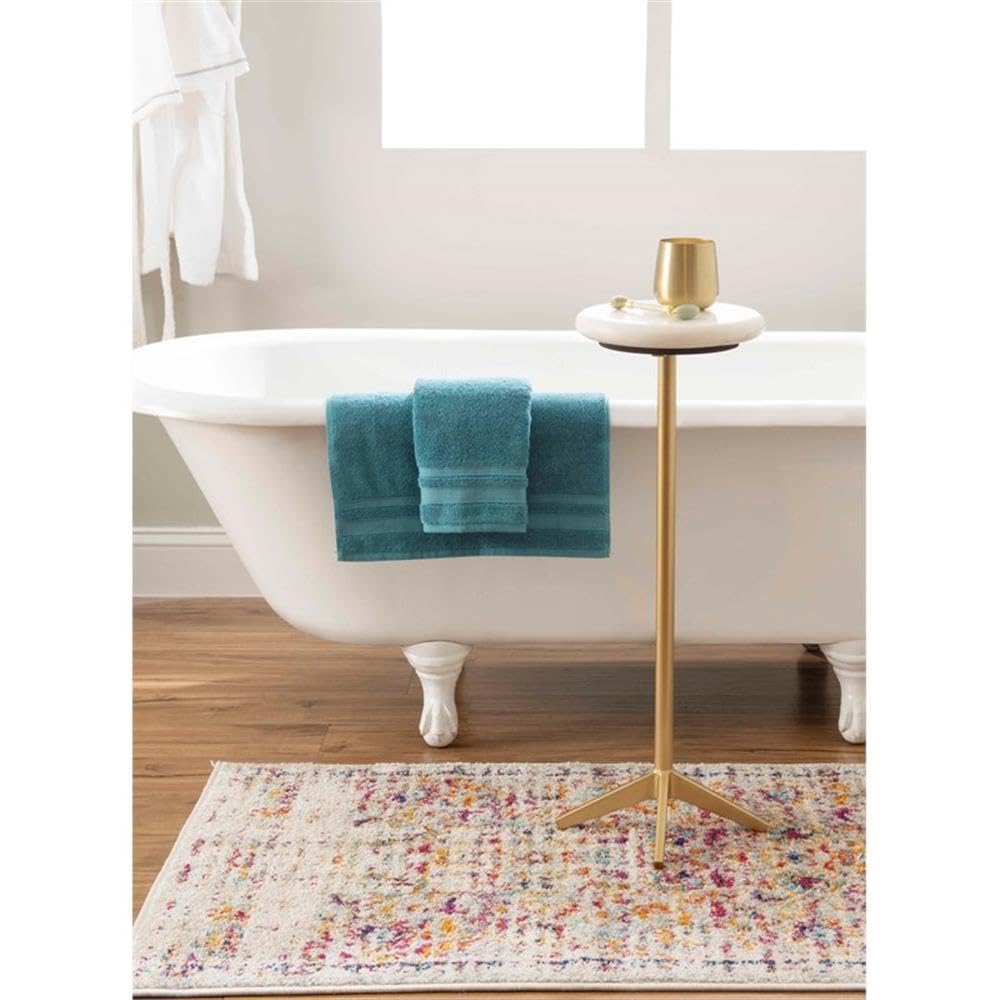 Powell Furniture Linon Eastview White and Gold Marble Top Iron Drink Side Table - Perfect for Living Room, Bedroom, or Patio Decor