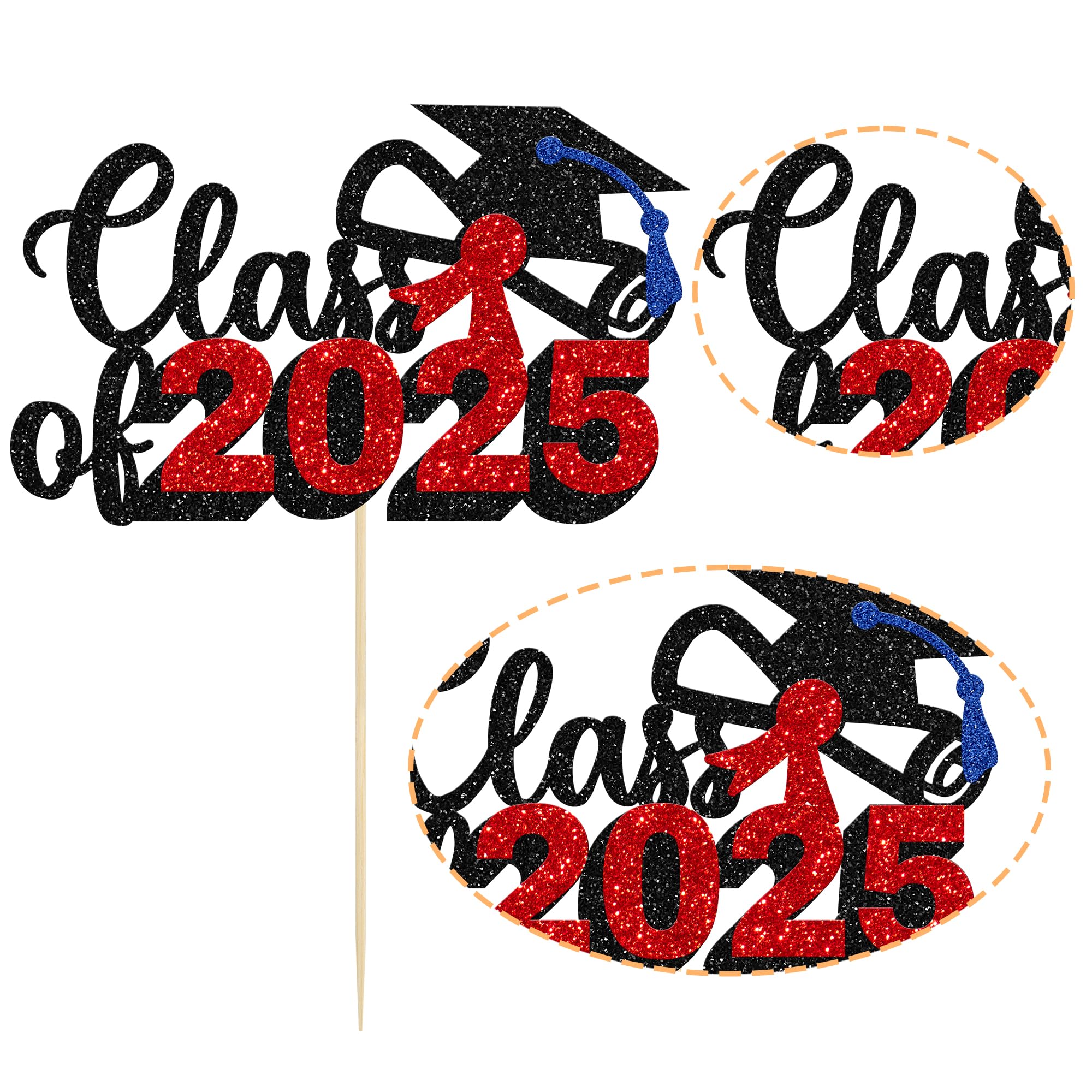 Class of 2025 Graduation Cake Topper - Red Glitter Diploma & Cap Cake Decorations for 2025 Graduation Party, Birthday, Celebration (1 Pack) - Perfect for Graduation Cakes, Cupcakes and Dessert Table Displays
