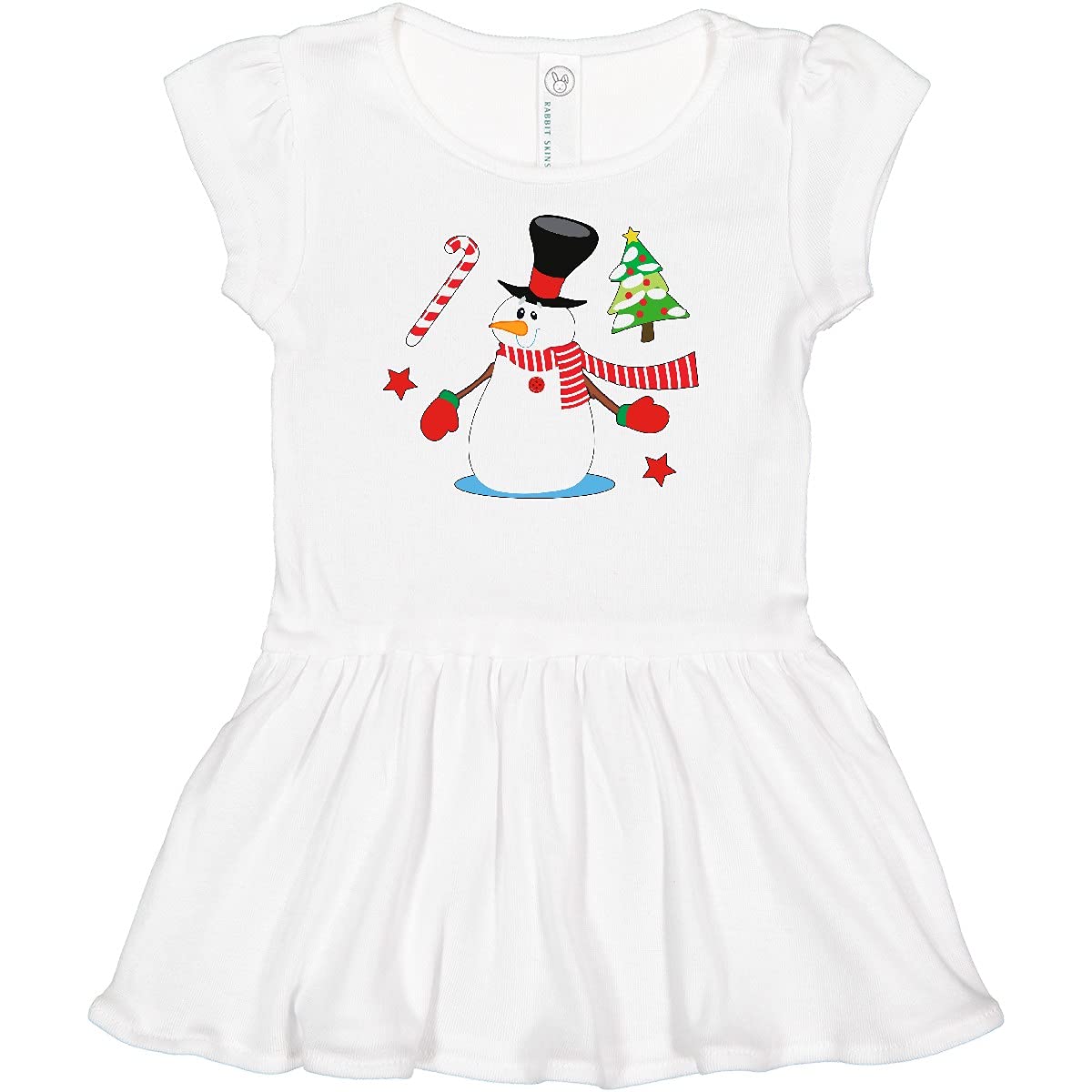 Inktastic Top Hat Snowman with Christmas Tree and Candy Cane Baby Dress - Adorable Holiday Outfit for Christmas Parties & Family Photos