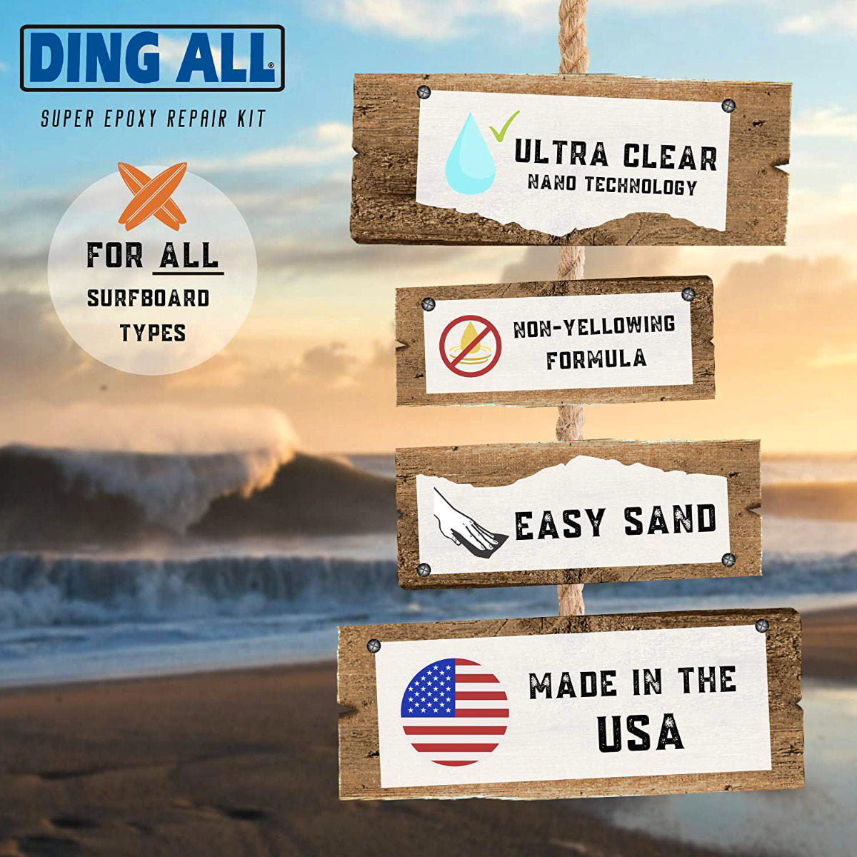 Ding All SUPER Epoxy Repair Kit - Professional Ding & Dent Repair Solution for Cars, Boats, Surfboards | Quick Fix for Auto Body, Marine & Sports Equipment