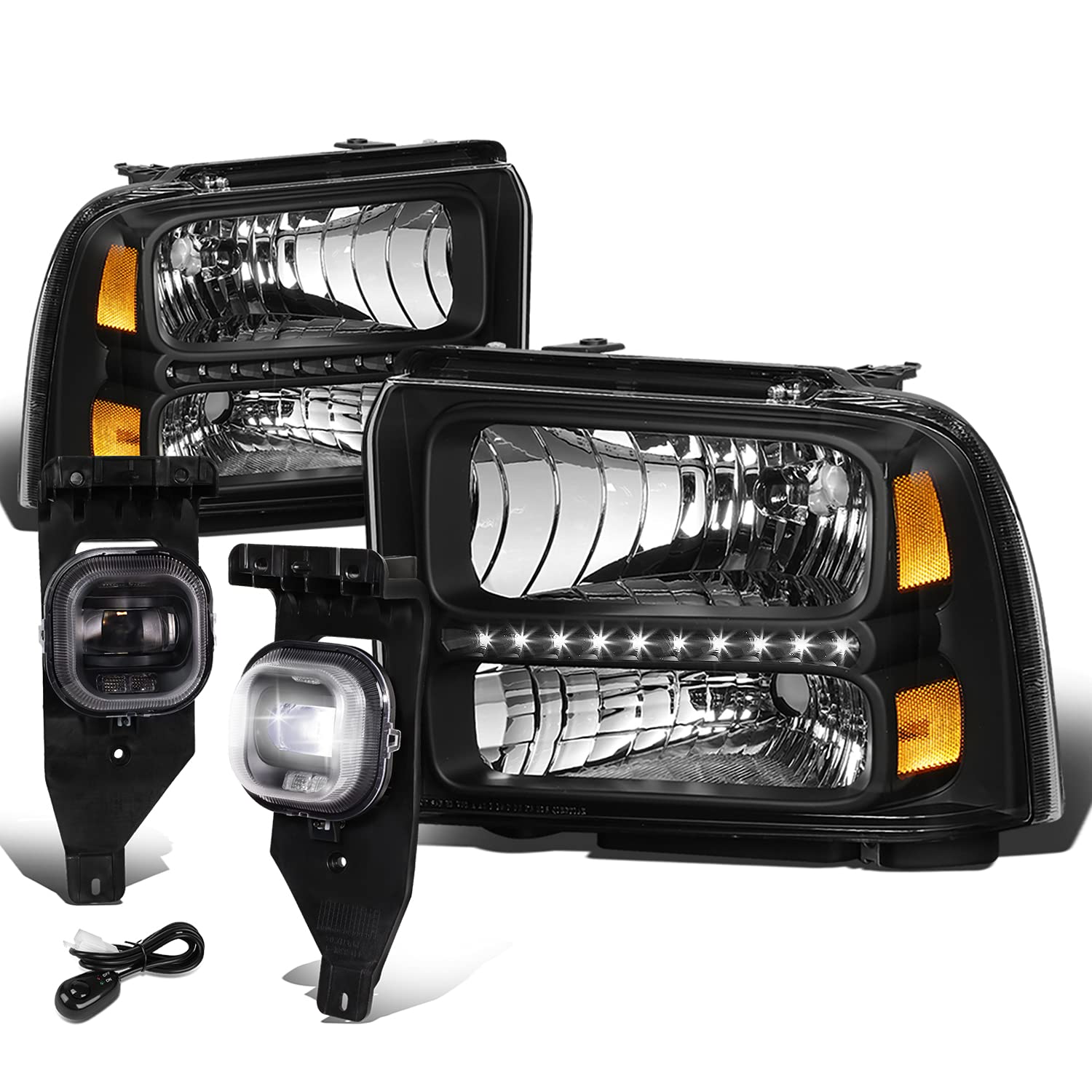 3D LED DRL Headlights for Ford F250-F550 05-07 - Black Amber Corner for Off-Road Driving