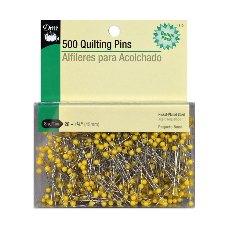 DRITZ Quilting Pins Size 28 - 500 Pack | Rust-Proof Stainless Steel Dressmaking Pins for Quilting, Sewing & Fabric Projects | Perfect for Quilters, Dressmakers & DIY Crafters