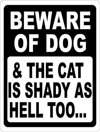 Funny Beware of Dog & Cat Warning Sign - 12x16 Inch Metal Security Plaque for Home & Yard Safety - Perfect for Pet Owners & Humorous Home Decor