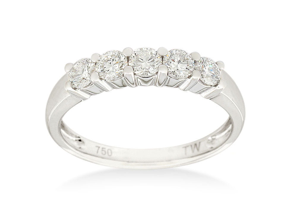18K White Gold Diamond Ring with 5 Stones - Elegant Wedding Band, Anniversary Gift for Her, Perfect for Engagements & Special Occasions