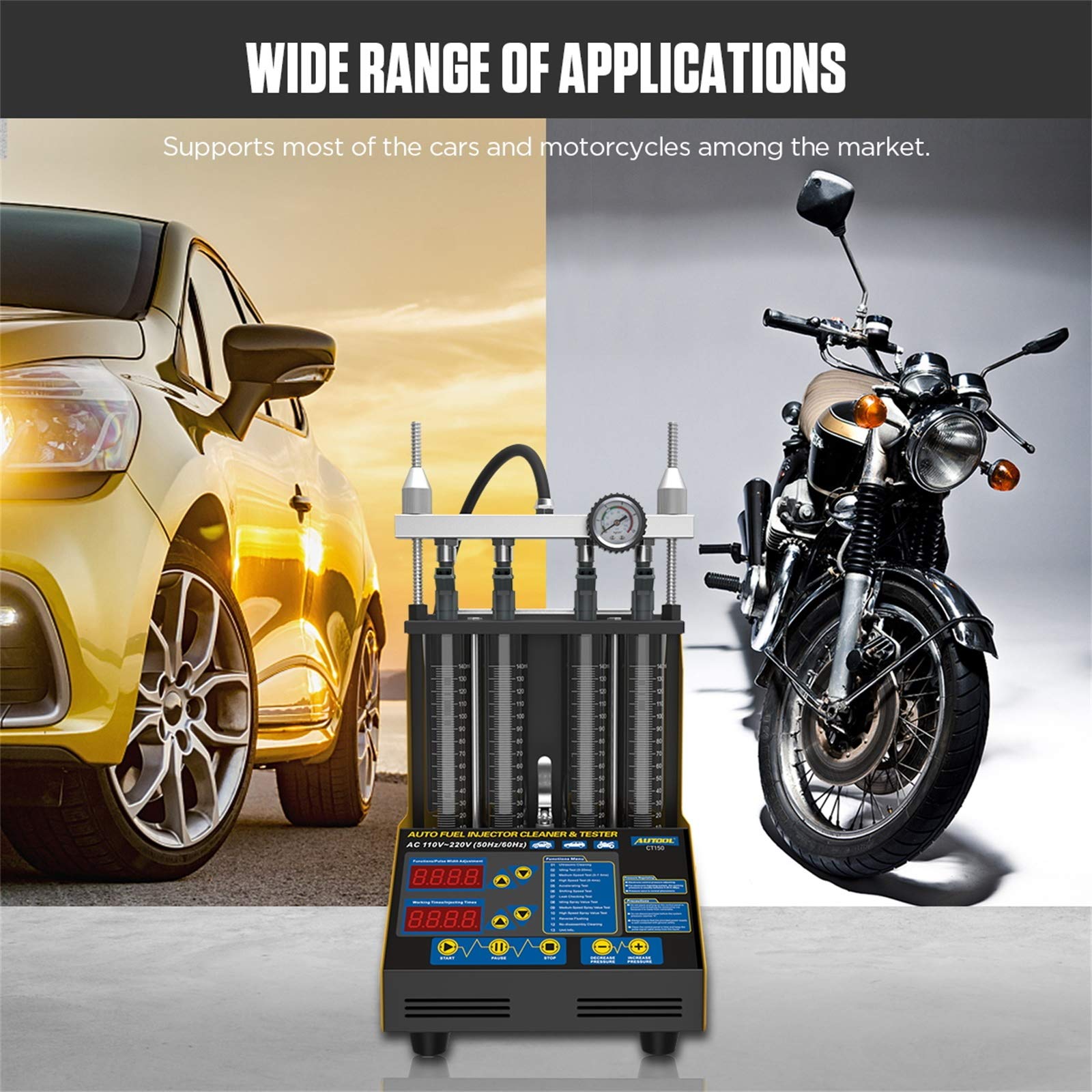 AUTOOL Ultrasonic Fuel Injector Cleaner Tester - Professional Automotive & Motorcycle Fuel System Cleaning Tool for Gasoline Engines - Perfect for DIY Mechanics and Auto Repair Shops