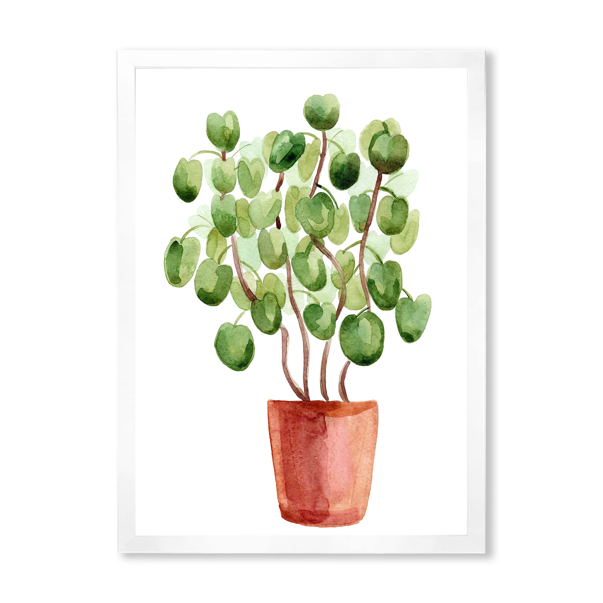 Chinese Money Plant in Ceramic Pot - Traditional Framed Wall Art Decor for Home & Office | Feng Shui Indoor Plant Gift Idea