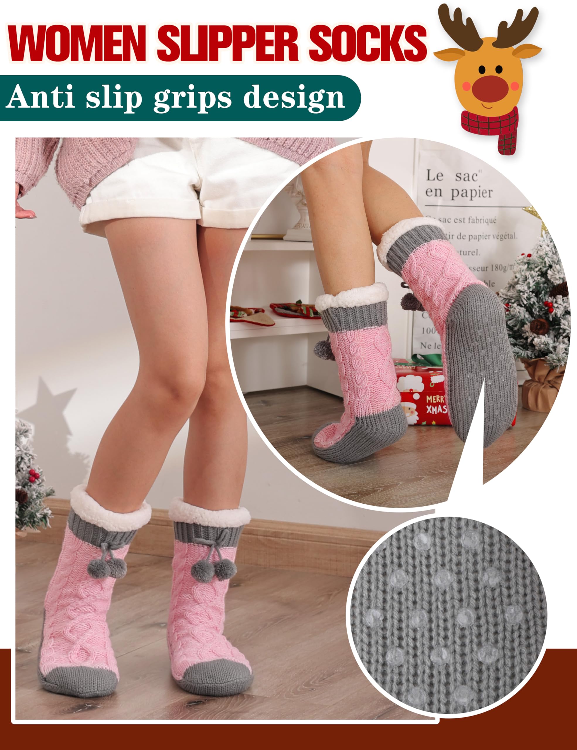 Women's Fuzzy Non-Slip Winter Slipper Socks - Warm Fleece for Home & Travel