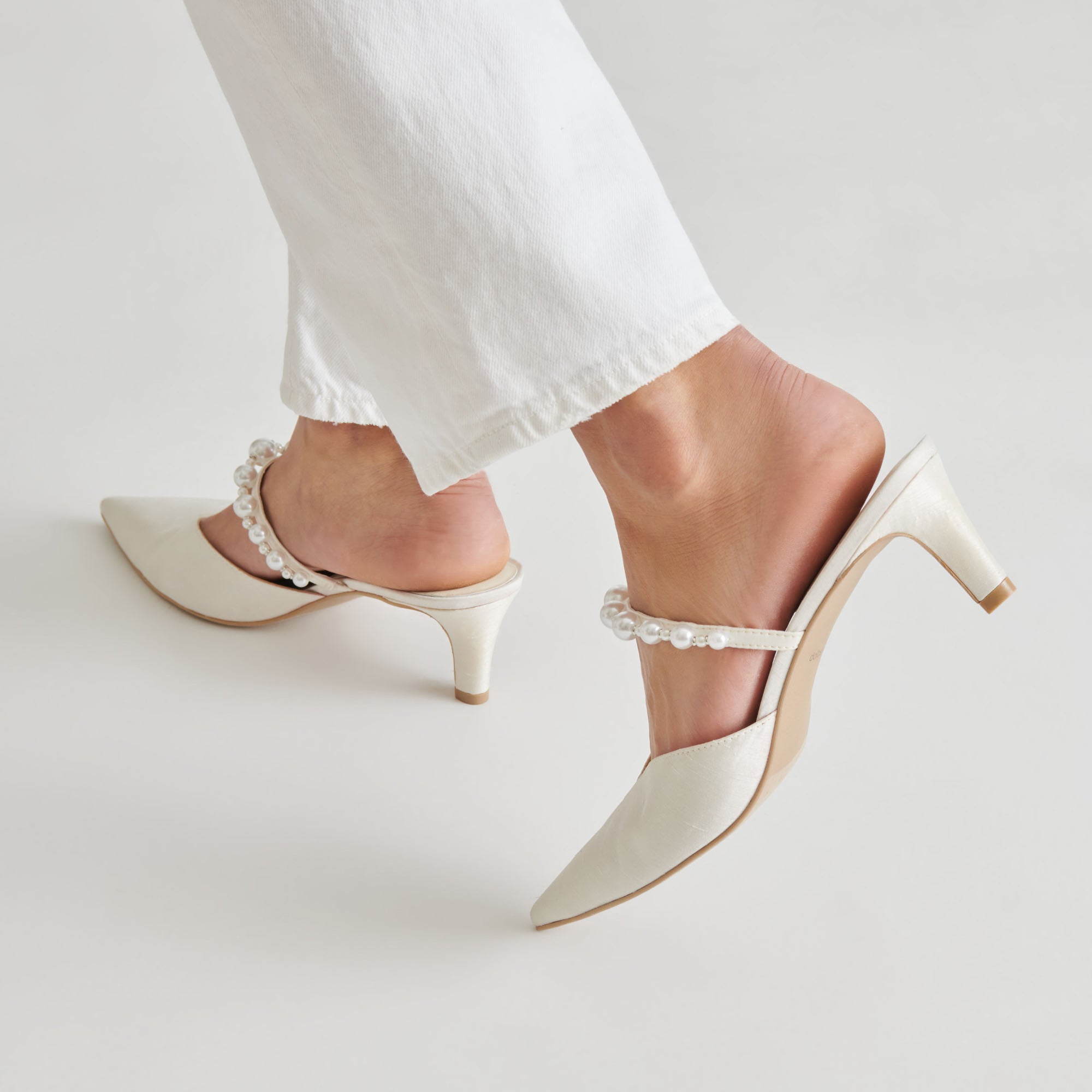 KANIKA Pearl Mid Heels - Women's Vanilla Pearl Embellished Pumps for Weddings, Parties & Formal Events