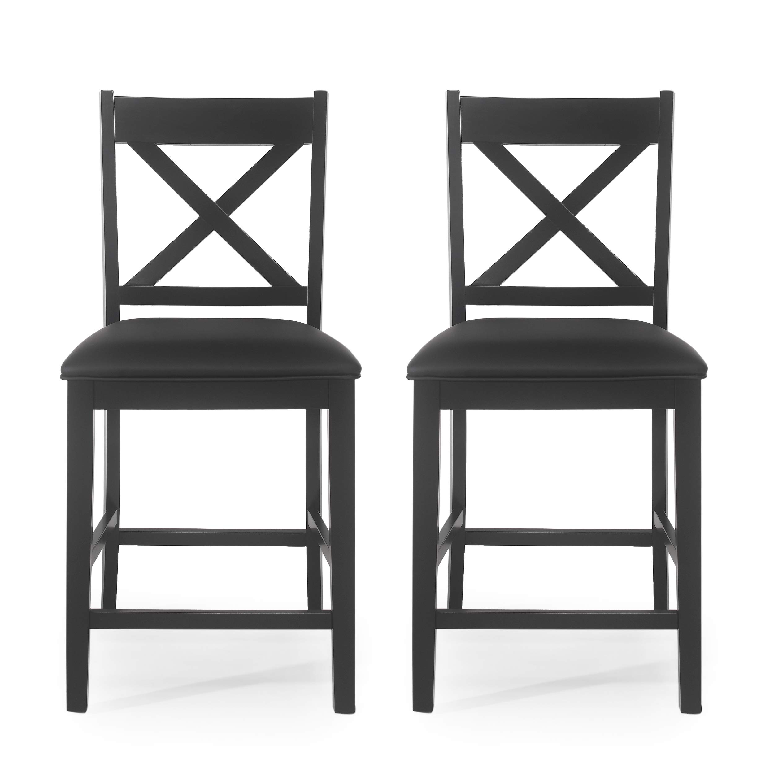 Christopher Knight Home Emory Counter Stool Set of 2, Black Bar Stools for Kitchen Island, Breakfast Nook & Home Bar - Modern Counter Height Stools with Metal Frame