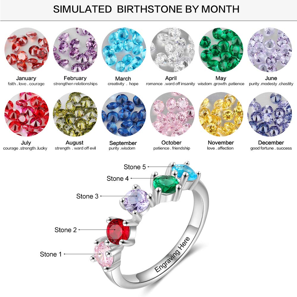 Personalized Mothers Rings with 5 Children - Custom Birthstone Family Rings for Grandma, Women & Mothers | Perfect Gift for Mother's Day, Birthday & Anniversary