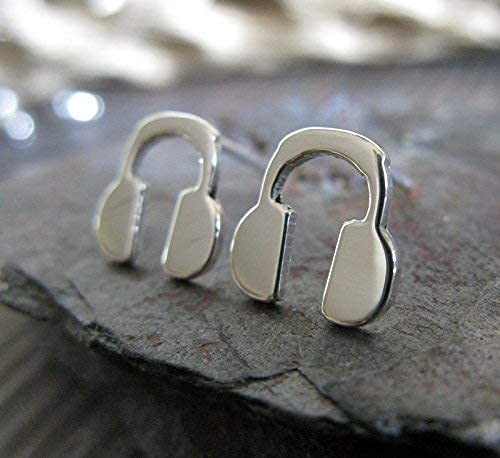 Polished Sterling Silver Headphones Stud Earrings - Handmade in USA - Perfect for Music Lovers & Unique Gift Ideas