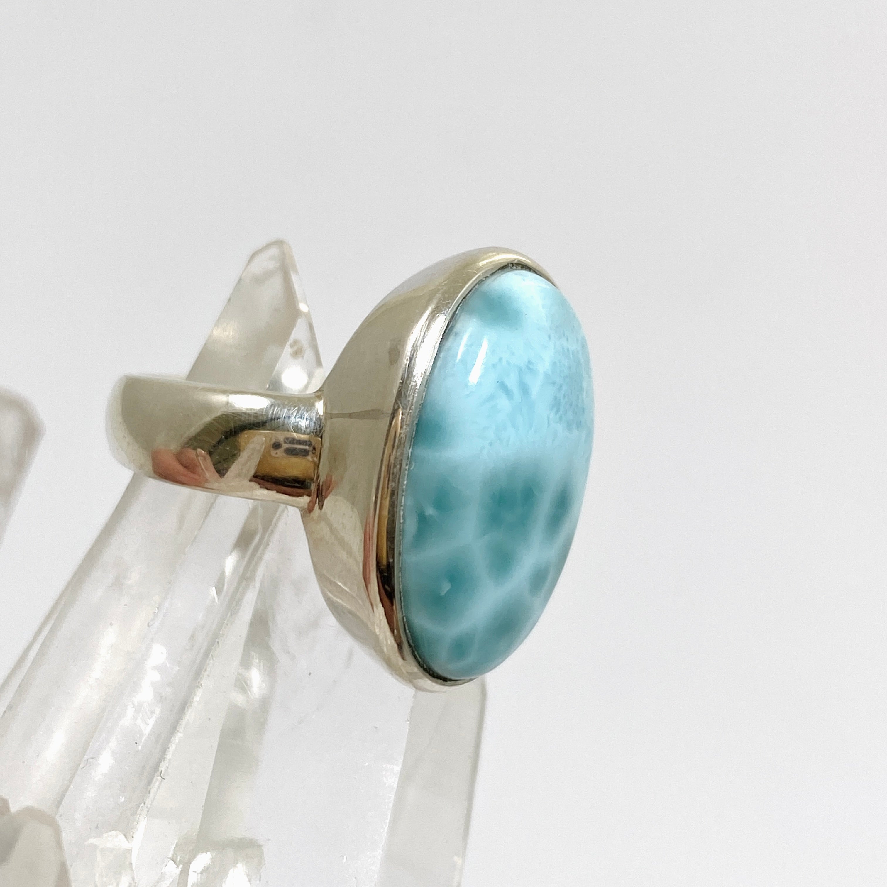 Larimar Oval Cabochon Ring - Size 5 - Handmade Sterling Silver Jewelry - Perfect for Gifts, Weddings & Everyday Wear