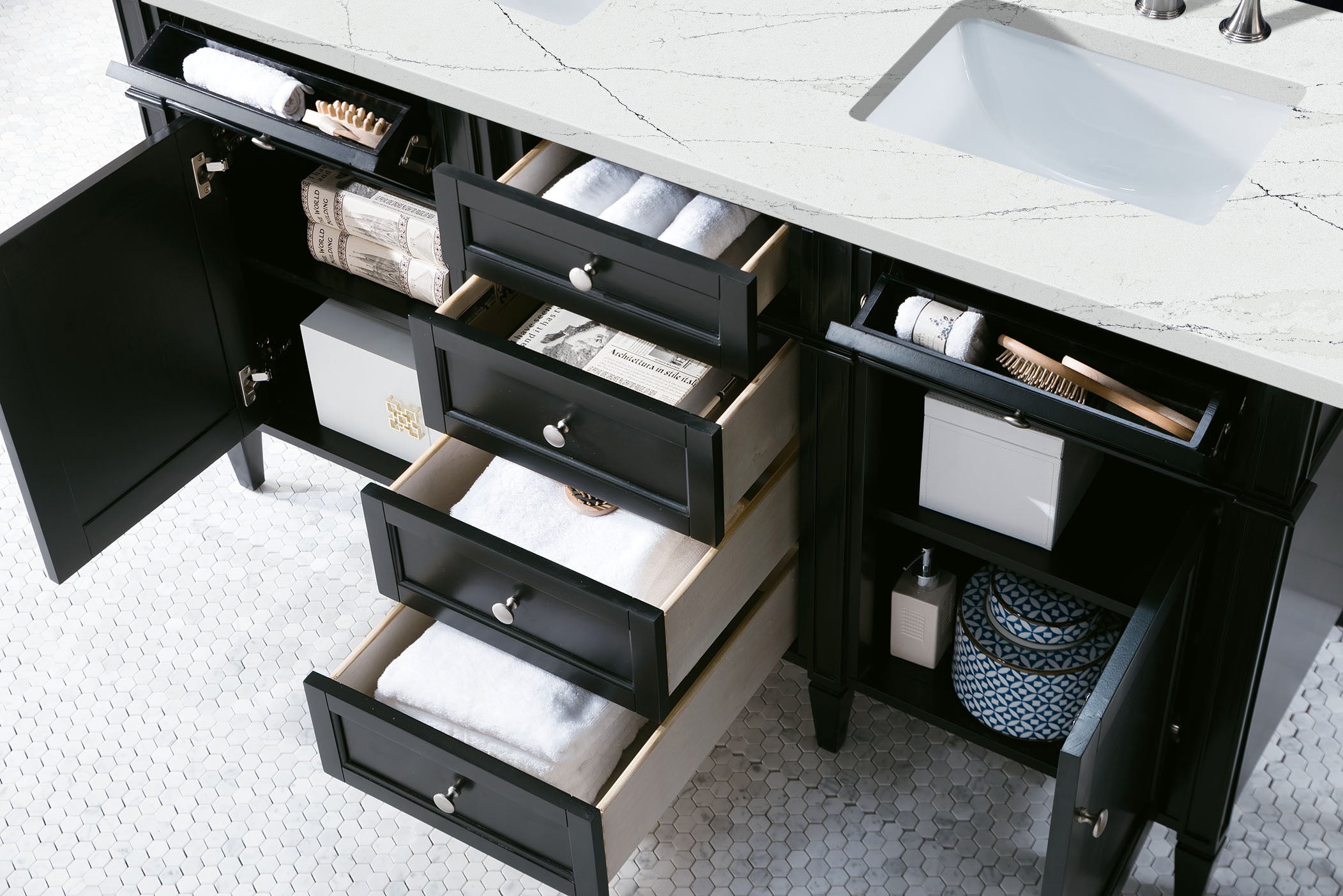 Brittany 60-Inch Black Onyx Double Bathroom Vanity with 3CM Ethereal Noctis Quartz Countertop - Modern Luxury Vanity for Master Bathroom & Guest Bath Remodel