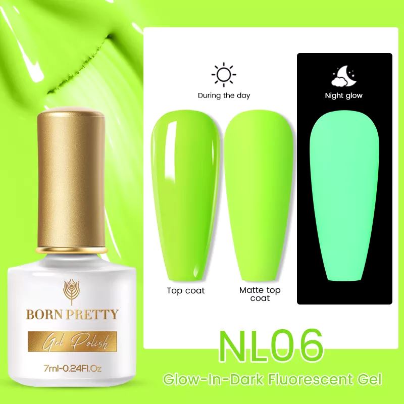 Glow in The Dark Nail Polish - Born Pretty Long-Lasting Fluorescent Gel Polish for UV/LED Lamps | Perfect for Night Parties, Halloween & Nail Art Designs