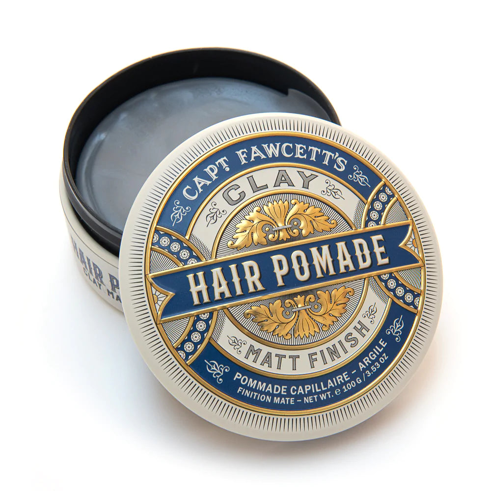 Captain Fawcett's Matt Clay Pomade Blue 100g - Strong Hold Styling Wax for Men - Perfect for Textured Hairstyles, Undercuts & Pompadours