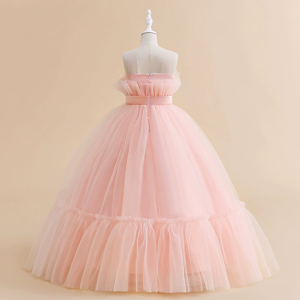 Princess Round Floor Length Tulle Flower Girl Dress in Pink - Perfect for Weddings, Pageants, and Special Occasions