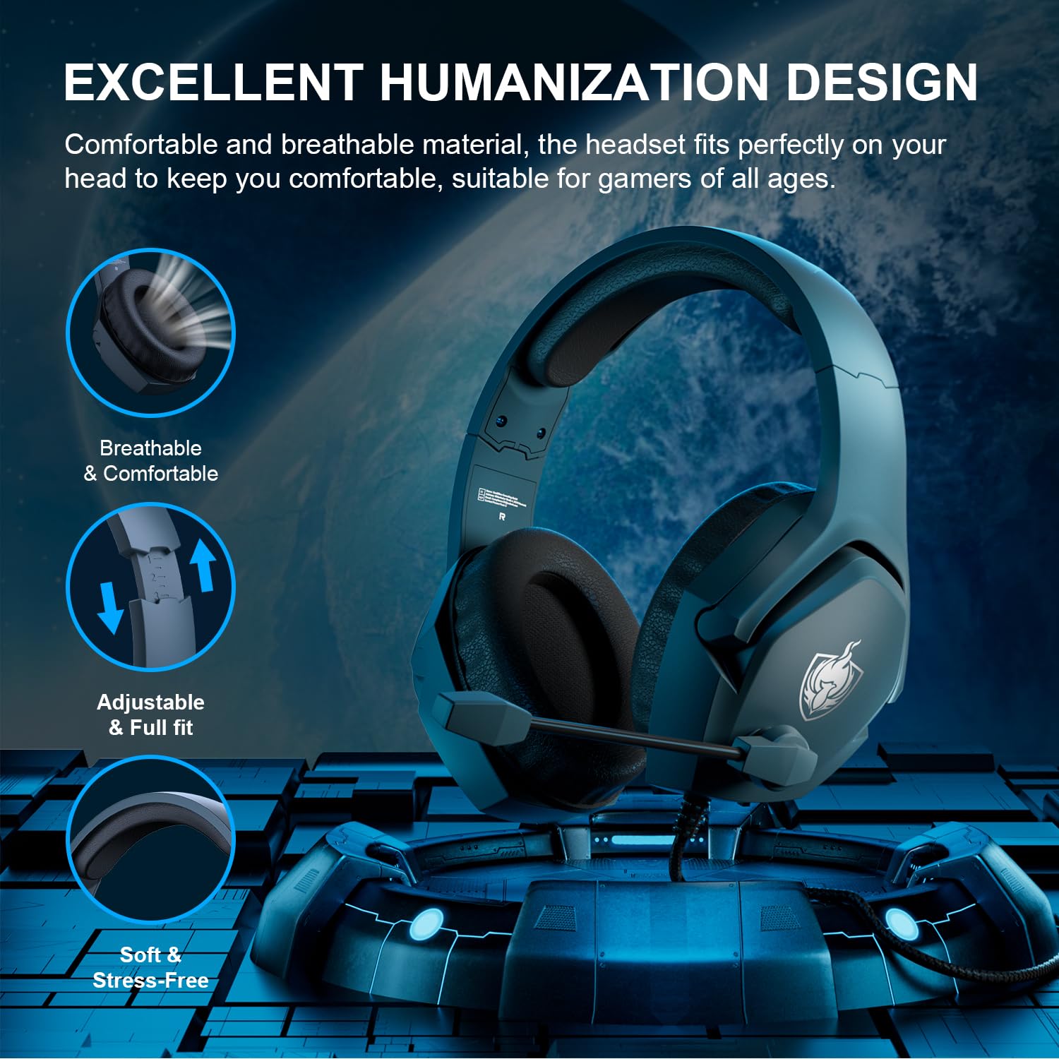 PHOINIKAS 7.1 Stereo Gaming Headset with Noise Cancelling Mic - Wired Over-Ear Headphones for PC, PS4, PS5, Xbox Series X/S & Nintendo Switch (Grey) - Perfect for Competitive Gaming, Streaming & Online Chat