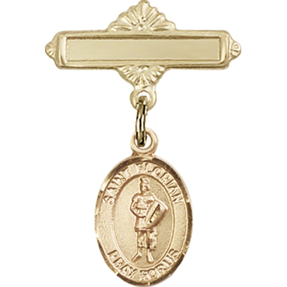 Bonyak Gold Filled St. Florian Medal Charm - 1 X 5/8 Inch Religious Jewelry with Polished Badge Pin - Perfect for Baptism Gifts, First Communion & Everyday Faith Jewelry