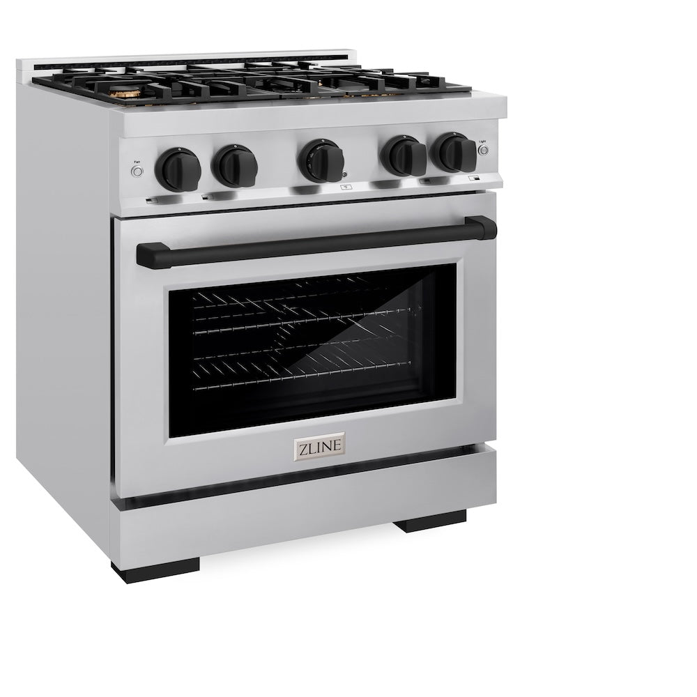 ZLINE Autograph Edition 30-inch 4.2 cu. ft. Gas Range with 4 Burner Cooktop & Convection Oven - Stainless Steel with Matte Black Accents (HGRZ 30 MB) - Perfect for Modern Kitchens and Professional Cooking