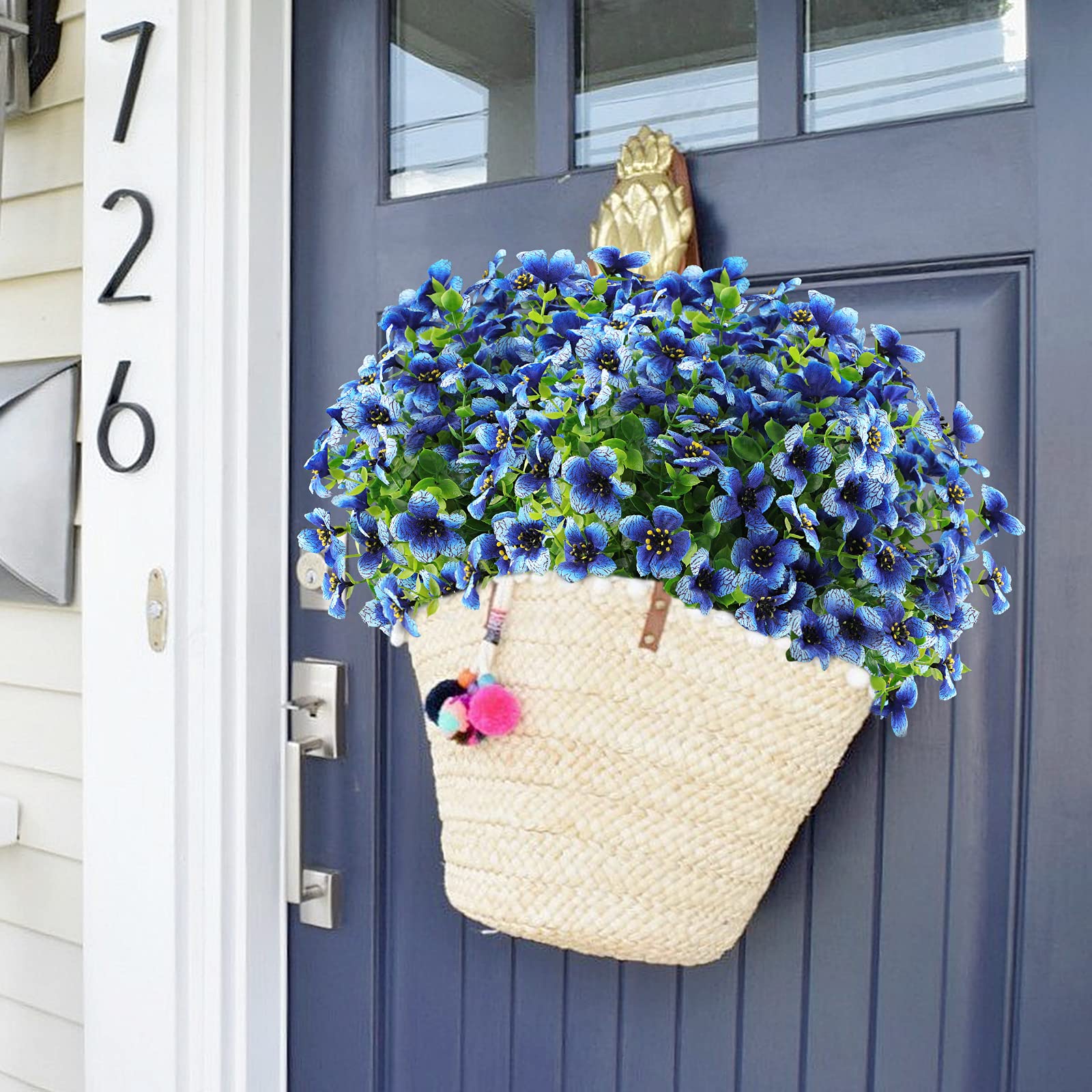GREENRAIN 18 Bundles UV Resistant Artificial Flowers - Outdoor Fake Plants for Garden, Window Box & Porch Decor - Faux Plastic Flowers in Blue - Perfect for Home, Wedding & Party Decoration