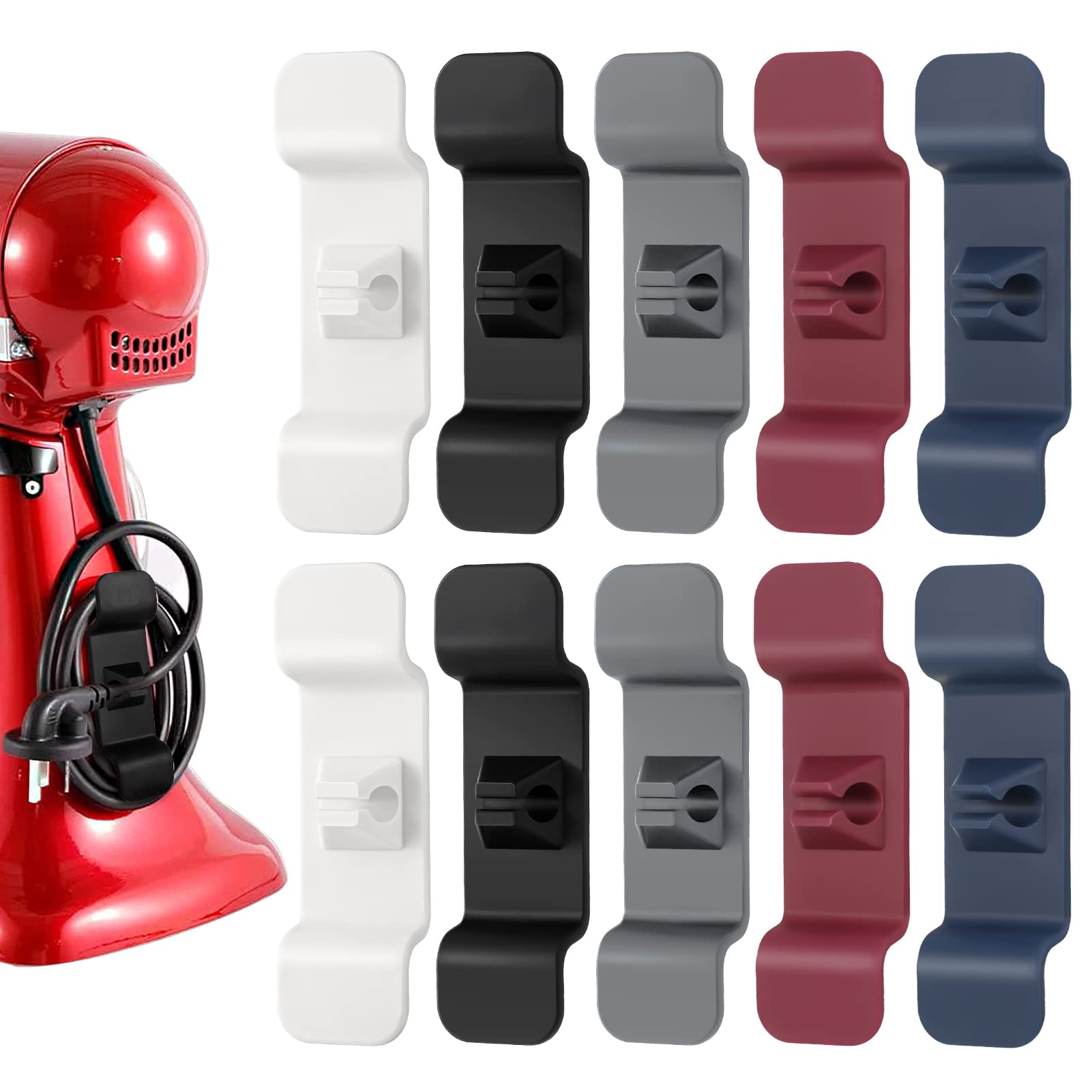 BOWINR 10-Pack Appliance Cord Organizer - Kitchen Cable Winder for Mixer, Blender, Oven, Air Fryer, Coffee Maker & Sandwich Maker | 5 Color Options | Keep Countertops Tidy & Safe | Perfect for Home & Office Use