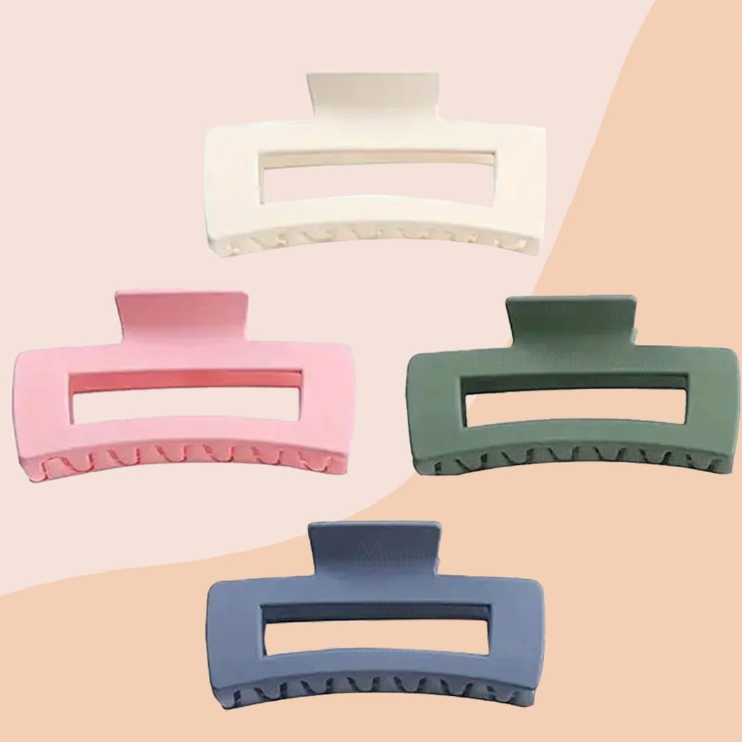 Myra Collection 4-Piece Matte Hair Claw Set - Square Shark Clips for Long Hair (Perfect for Updos, Ponytails & Everyday Styling)