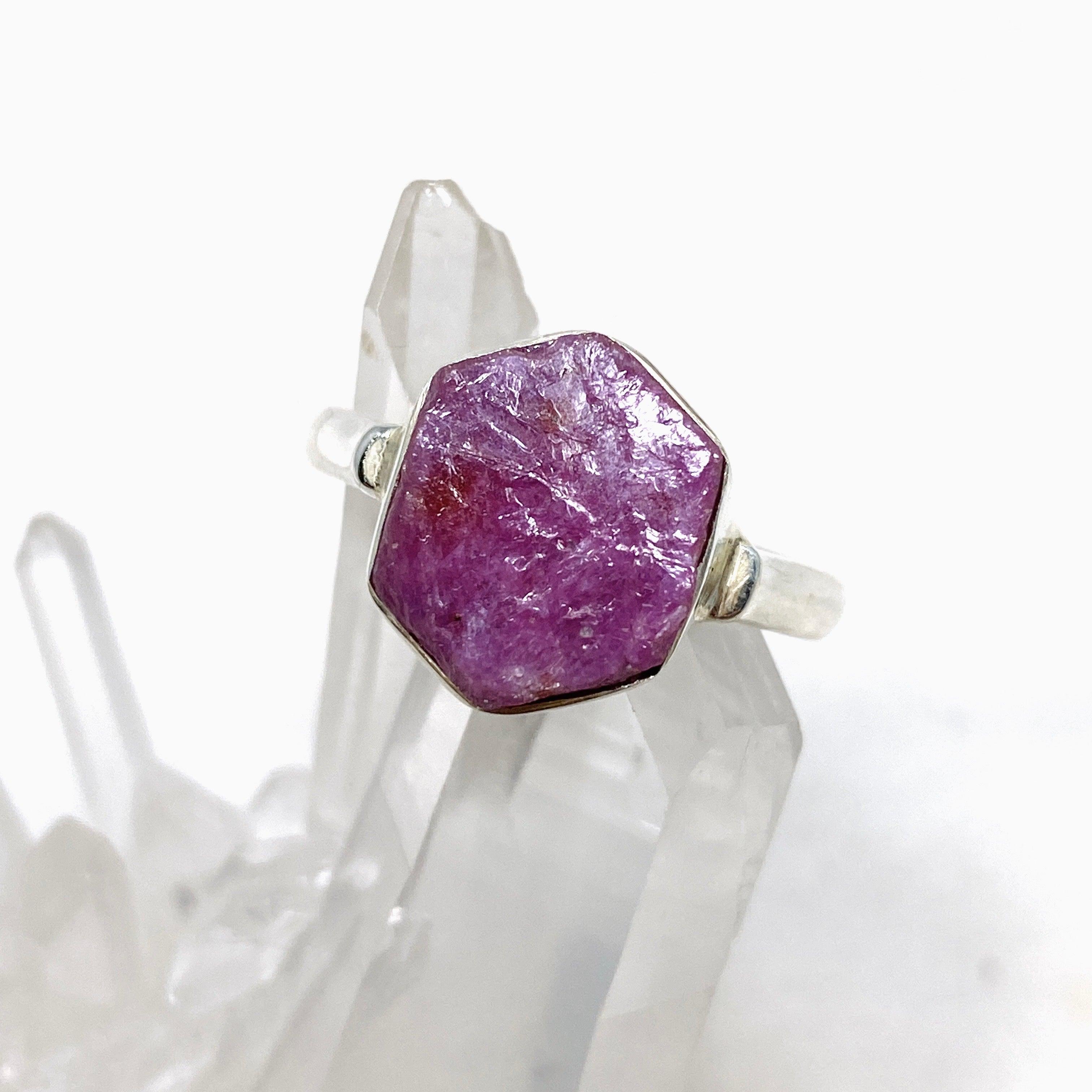 Natural Raw Ruby Hexagonal Fine Band Ring for Women - Elegant Minimalist Jewelry for Everyday Wear, Engagement, or Gift Giving