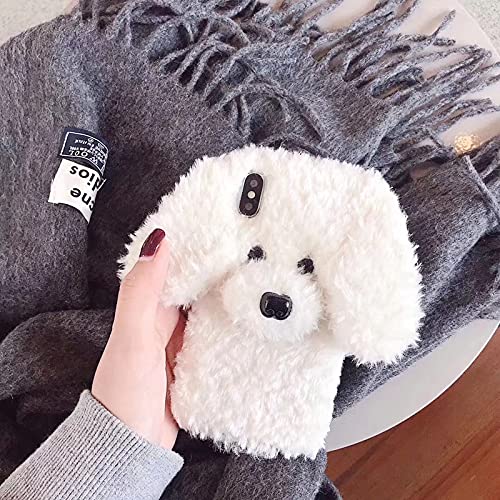 UnnFiko Fluffy Teddy Bear Dog Phone Case for iPhone 11 Pro Max - Soft Plush Fuzzy Warm Winter Protective Cover with TPU Bumper (Teddy White) - Perfect for Cold Weather, Gift Giving & Pet Lovers