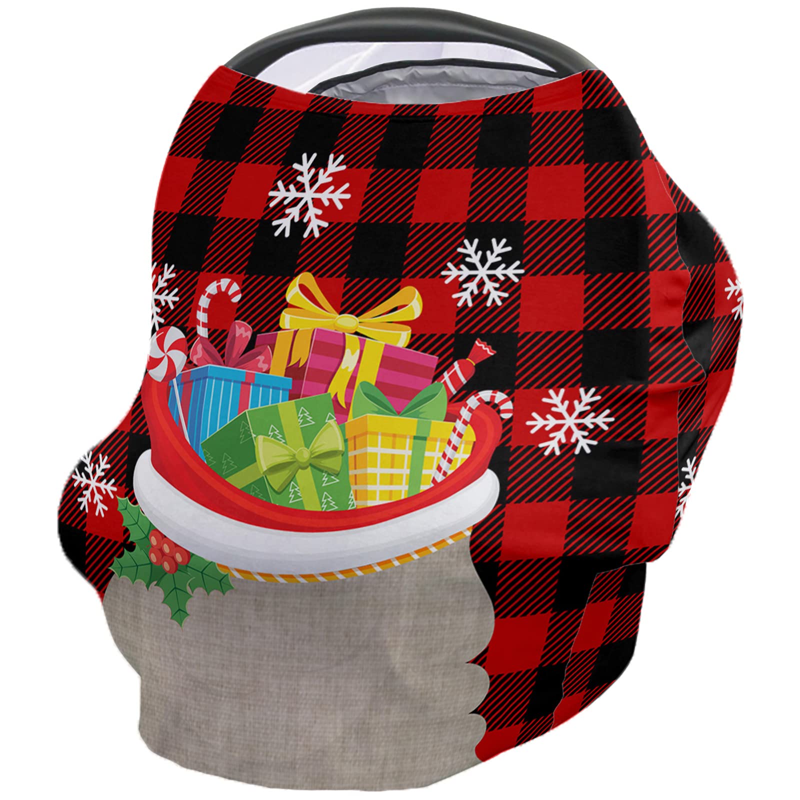 **Christmas Baby Car Seat Covers - Soft Stretchy Red Black Plaid Nursing & Breastfeeding Scarf - Universal Car Seat Canopy, Shopping Cart & Stroller Cover for Boys & Girls - Perfect Holiday Gift & Winter Travel Essential**