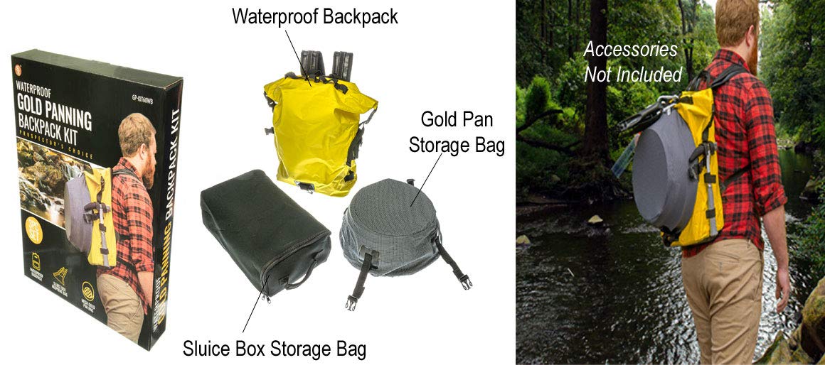 GP-KIT60WB Waterproof Gold Panning Backpack with Neoprene Sluice Box & Mesh Pan Bag - Ideal for Prospecting, Mining & Outdoor Adventures