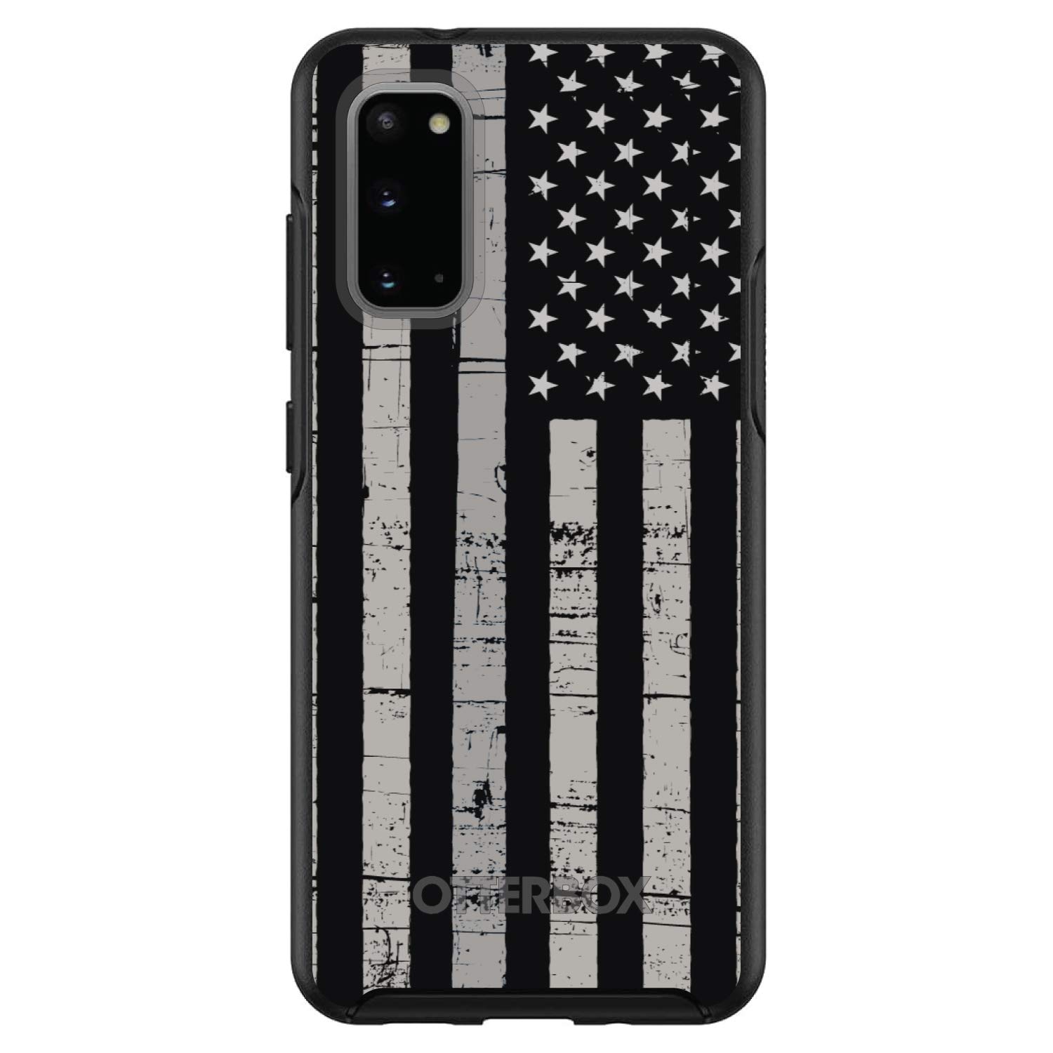 DistinctInk Custom Black & Grey US Flag Case for Samsung Galaxy S20 Ultra / S20 Ultra 5G (6.9 Inch) - OtterBox Symmetry Series Protective Cover - Patriotic Phone Case for Everyday Use & Travel