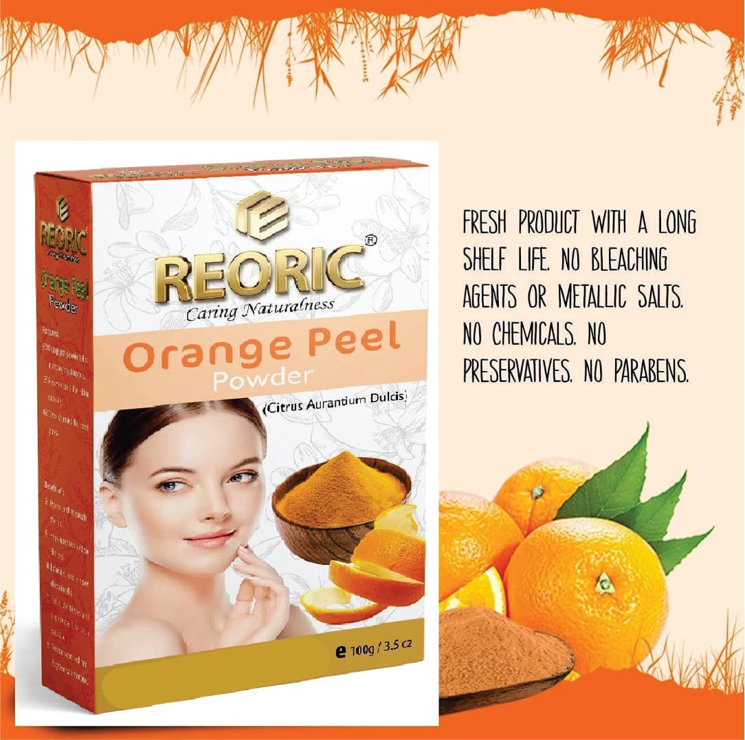 Reoric Orange Peel Powder for Oil Control & Skin Whitening | Natural Vitamin C Santra Chilka Powder | Brightening & Exfoliating Face Mask (100g) – Perfect for DIY Skincare & Acne Treatment