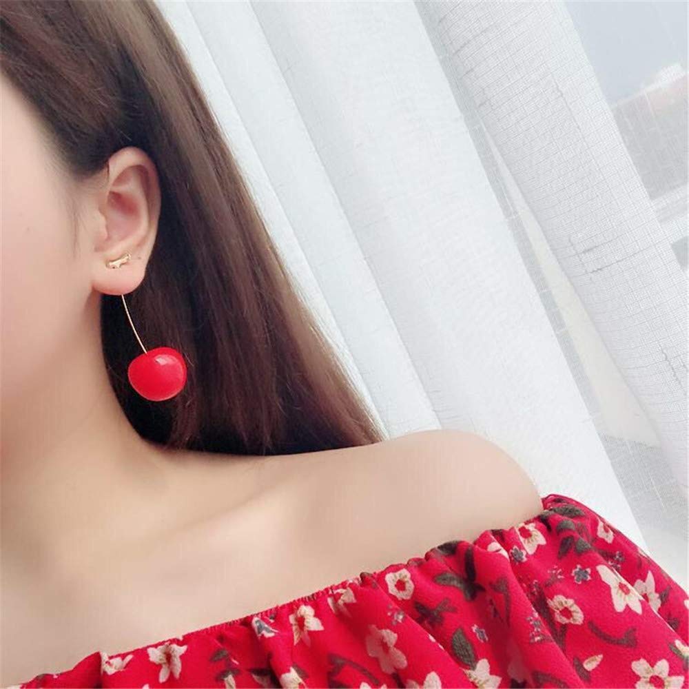 3D Red Cherry Drop Earrings - Cute Fruit Dangle Earrings for Women, Gold Plated Jewelry Gift for Birthday, Party, Wedding & Everyday Wear