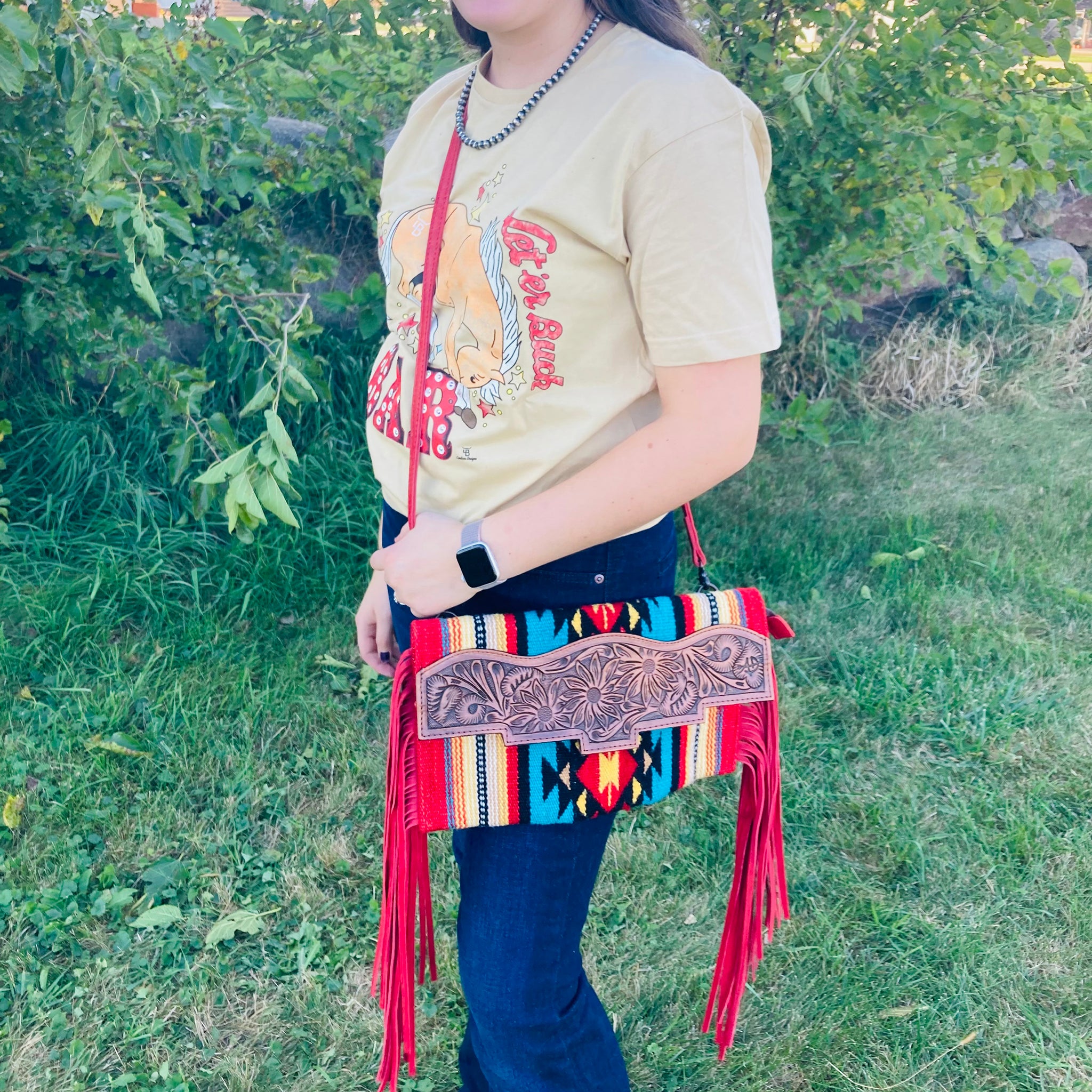 American Darling Multi-Colored Fringe Blanket Purse - Stylish & Cozy for Travel, Beach, and Everyday Use