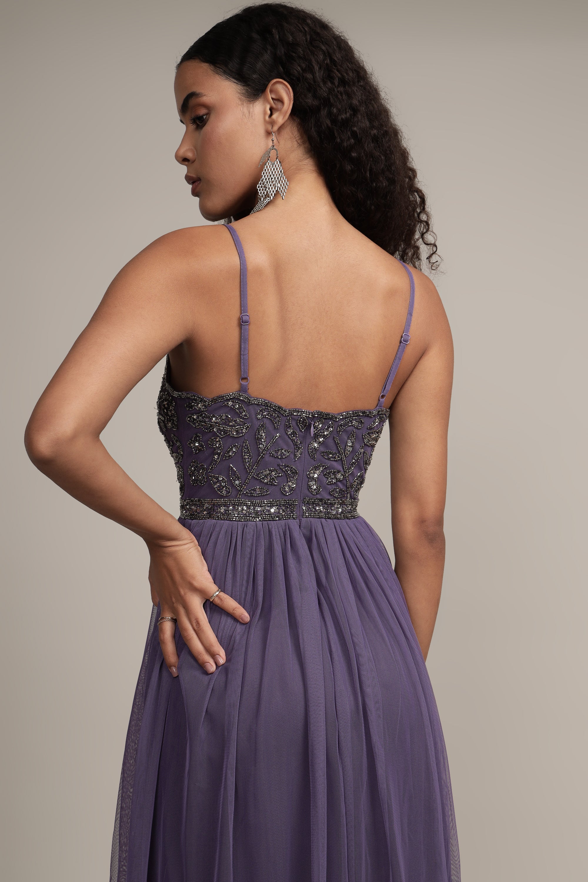 Lexi Embellished Maxi Dress in Mulled Grape - Elegant Long Flowy Evening Gown for Weddings, Parties & Special Occasions
