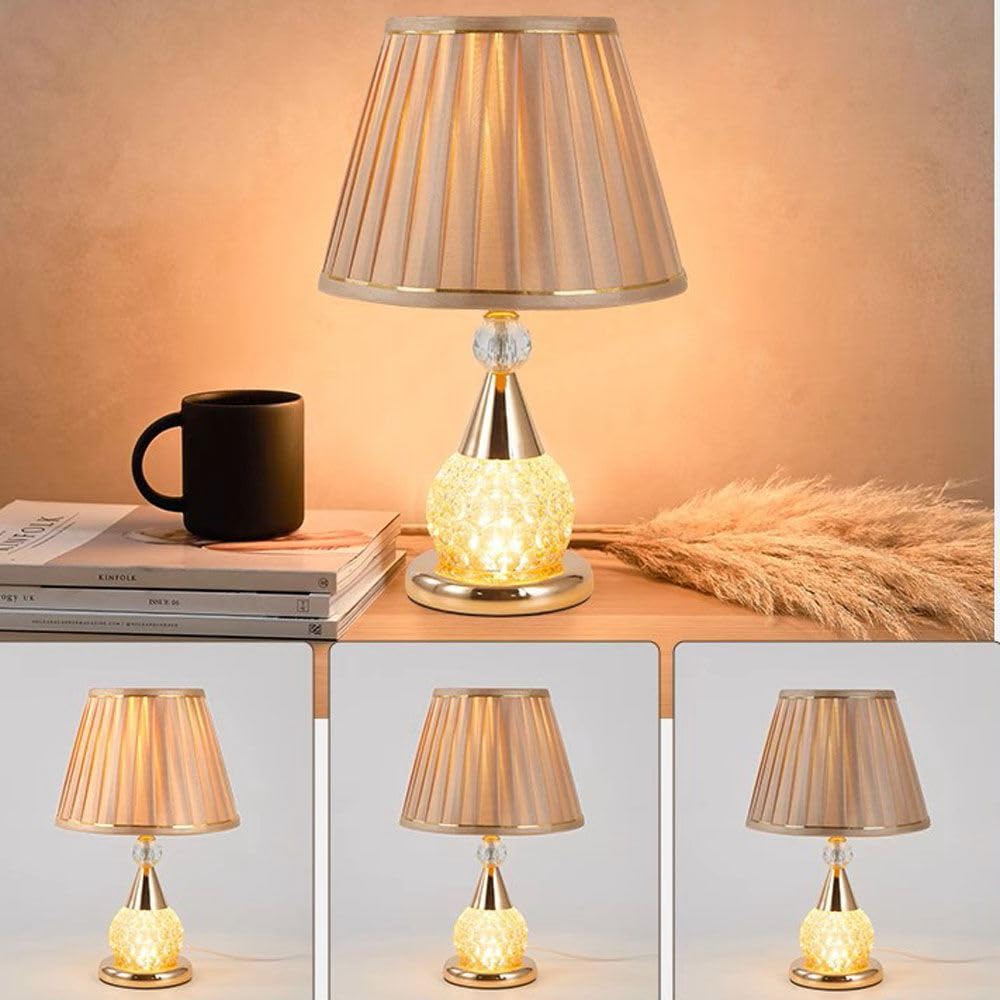 Elegant Tawny Glass Table Lamp with Fabric Lampshade - Bedroom, Study & Office Desk Lighting for Home Decor | Perfect for Reading, Working & Ambient Lighting