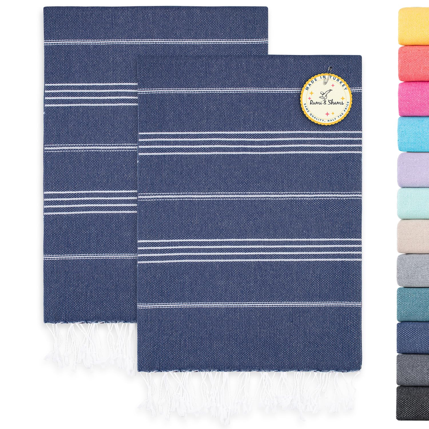 Premium Pack of 2 Oversized Turkish Beach Towels (37x74 Inches) - Quick Dry, Ultra Soft & Lightweight Sand-Free Bath Towels in 12 Vibrant Colors - Perfect for Beach, Pool, Yoga & Travel